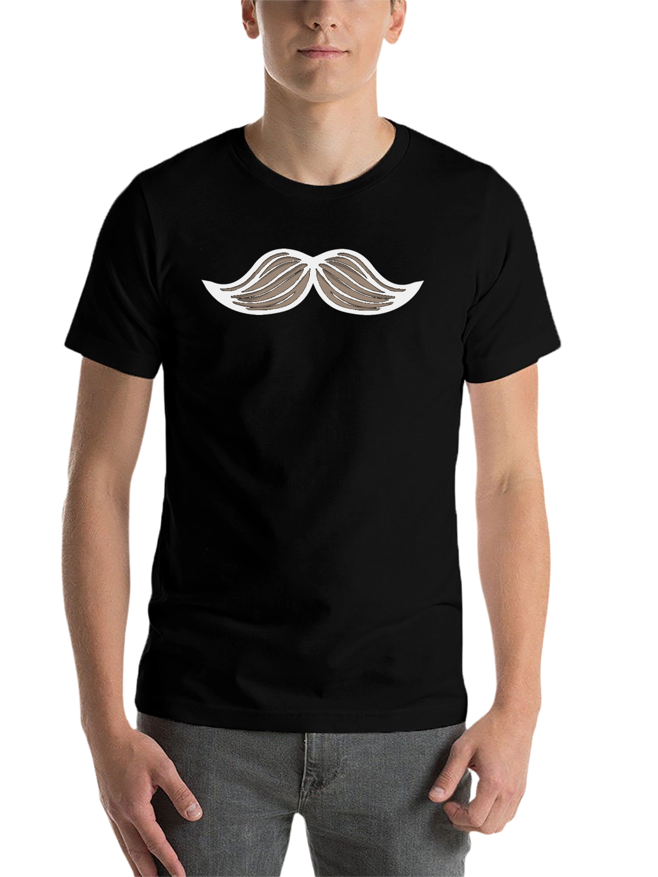Black Funny Mustache Graphic Print Black T-Shirt view 7