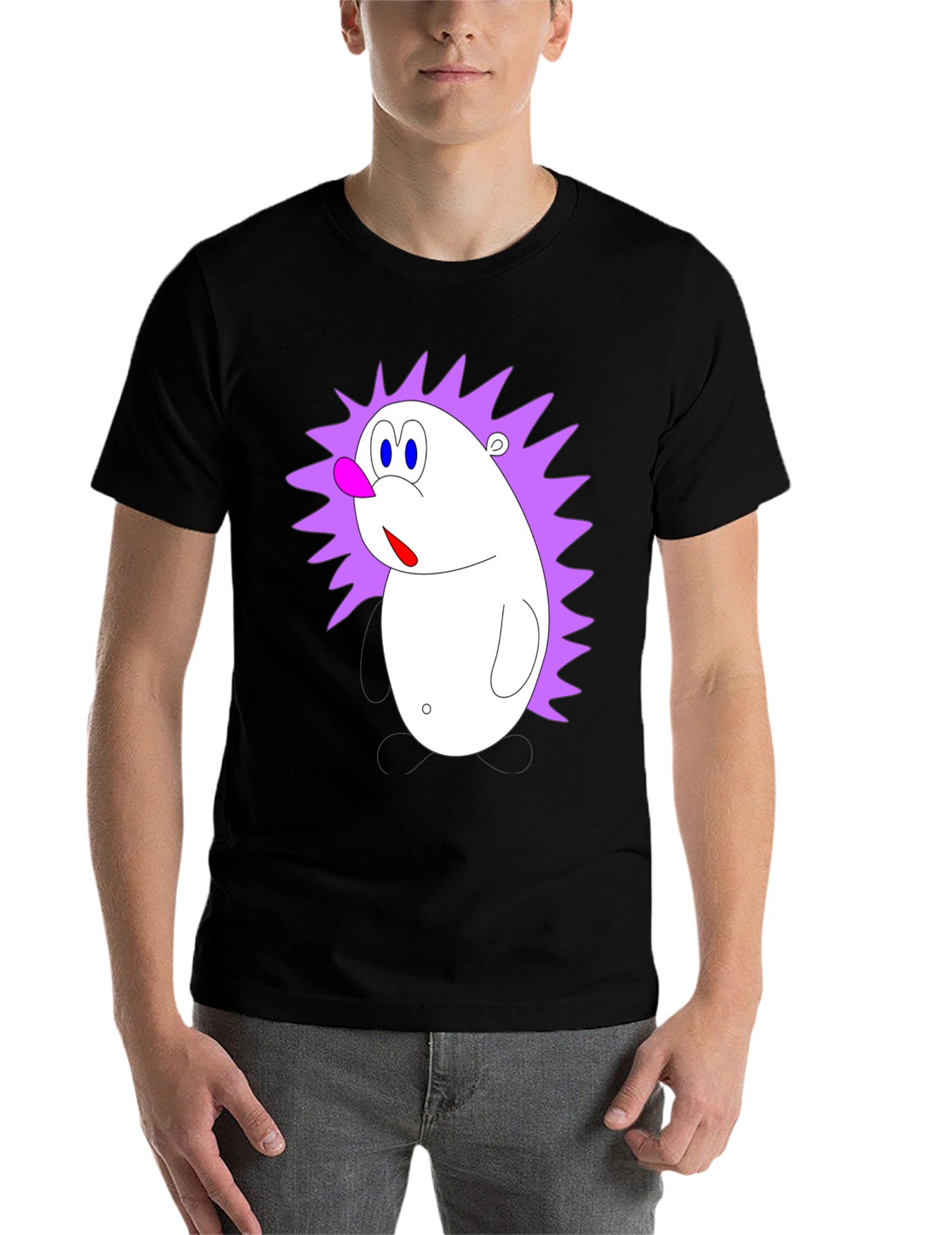 Black Cartoon Hedgehog Graphic Black T-Shirt view 7