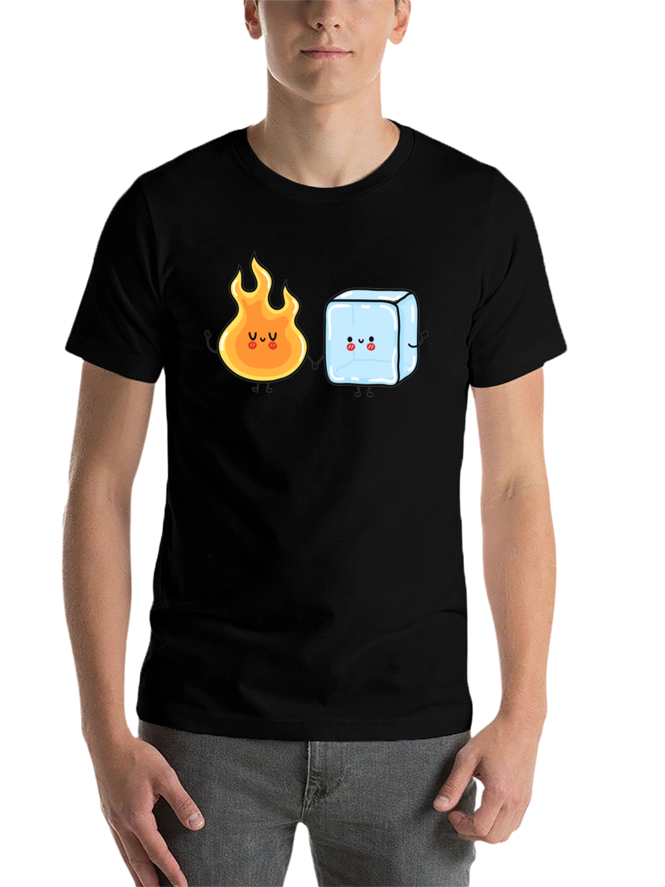 Black Cute Fire and Ice Cube Graphic T-Shirt view 7