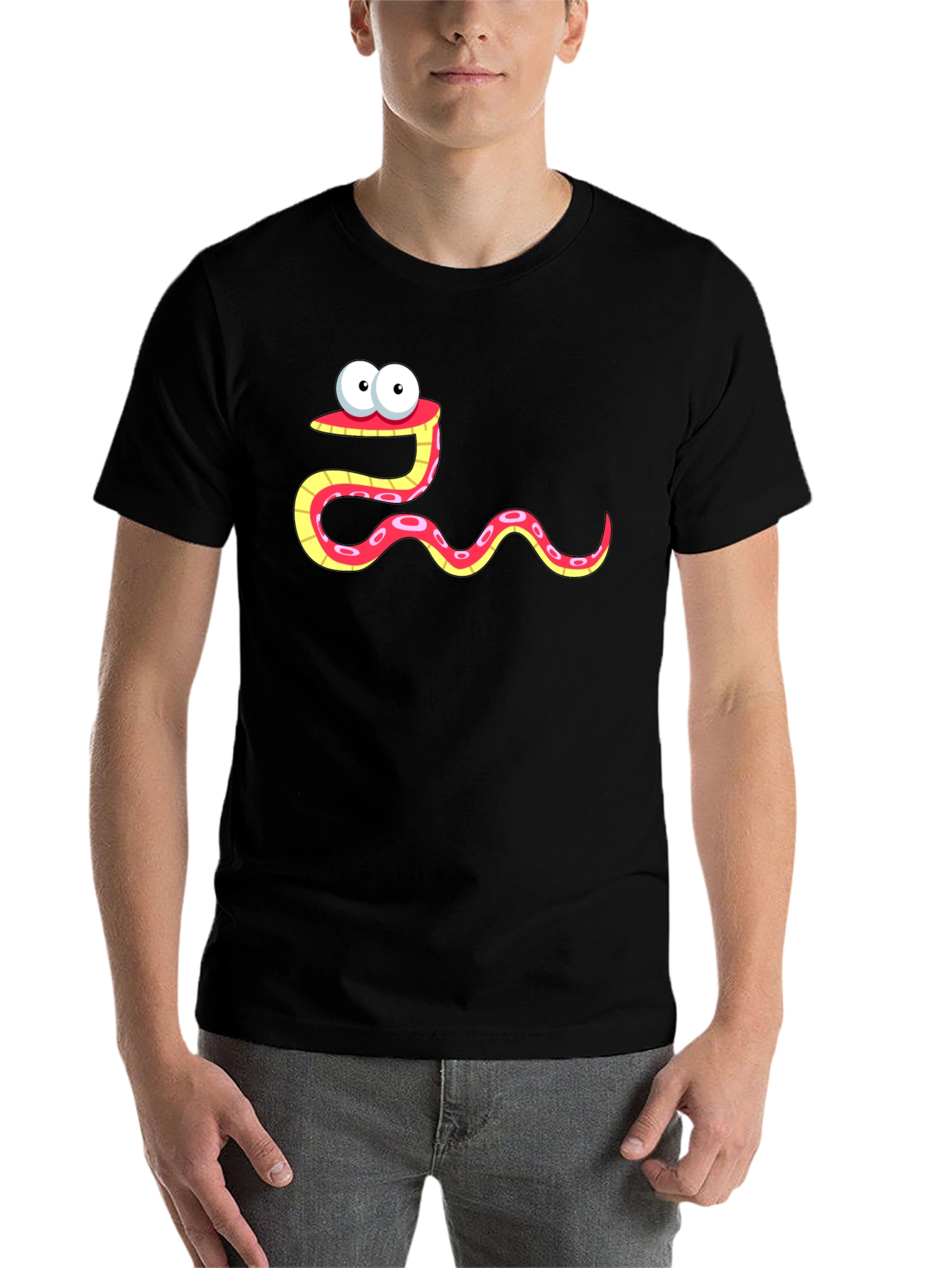 Black Cartoon Snake Graphic Tee - Black Cotton Shirt view 7