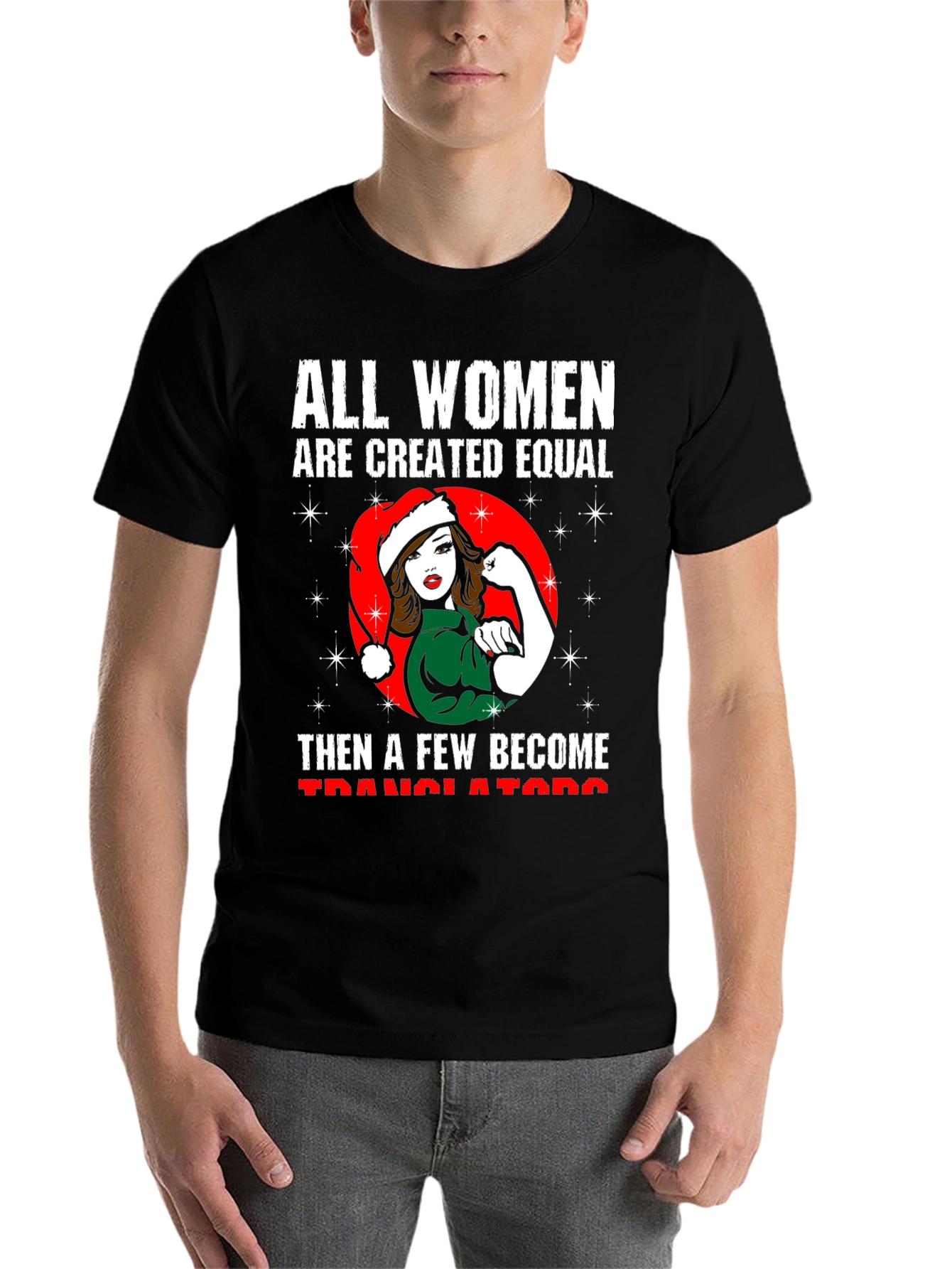 Black All Women Translators Christmas T-Shirt view 7