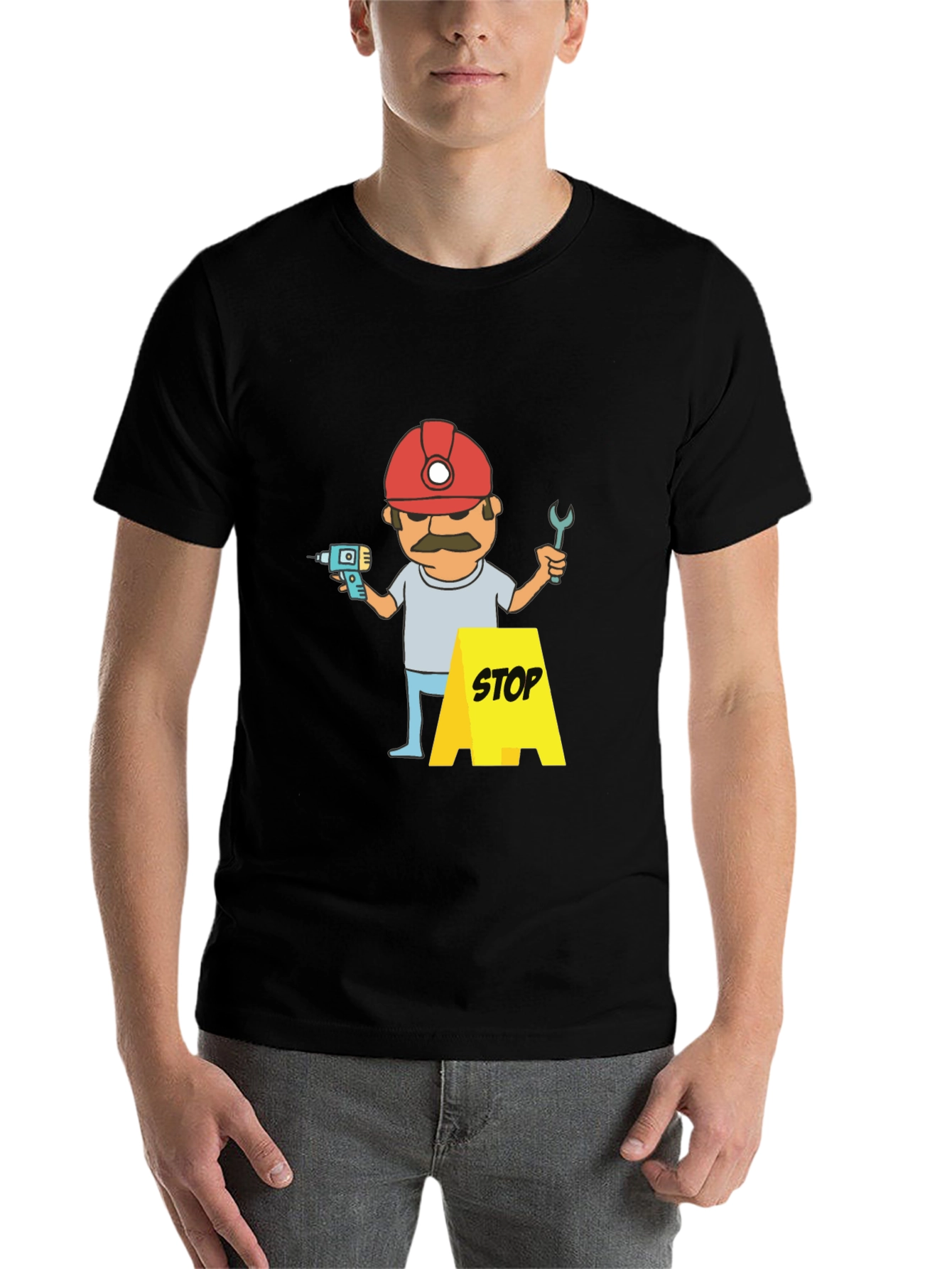 Black Construction Worker Graphic T-Shirt - Black view 7
