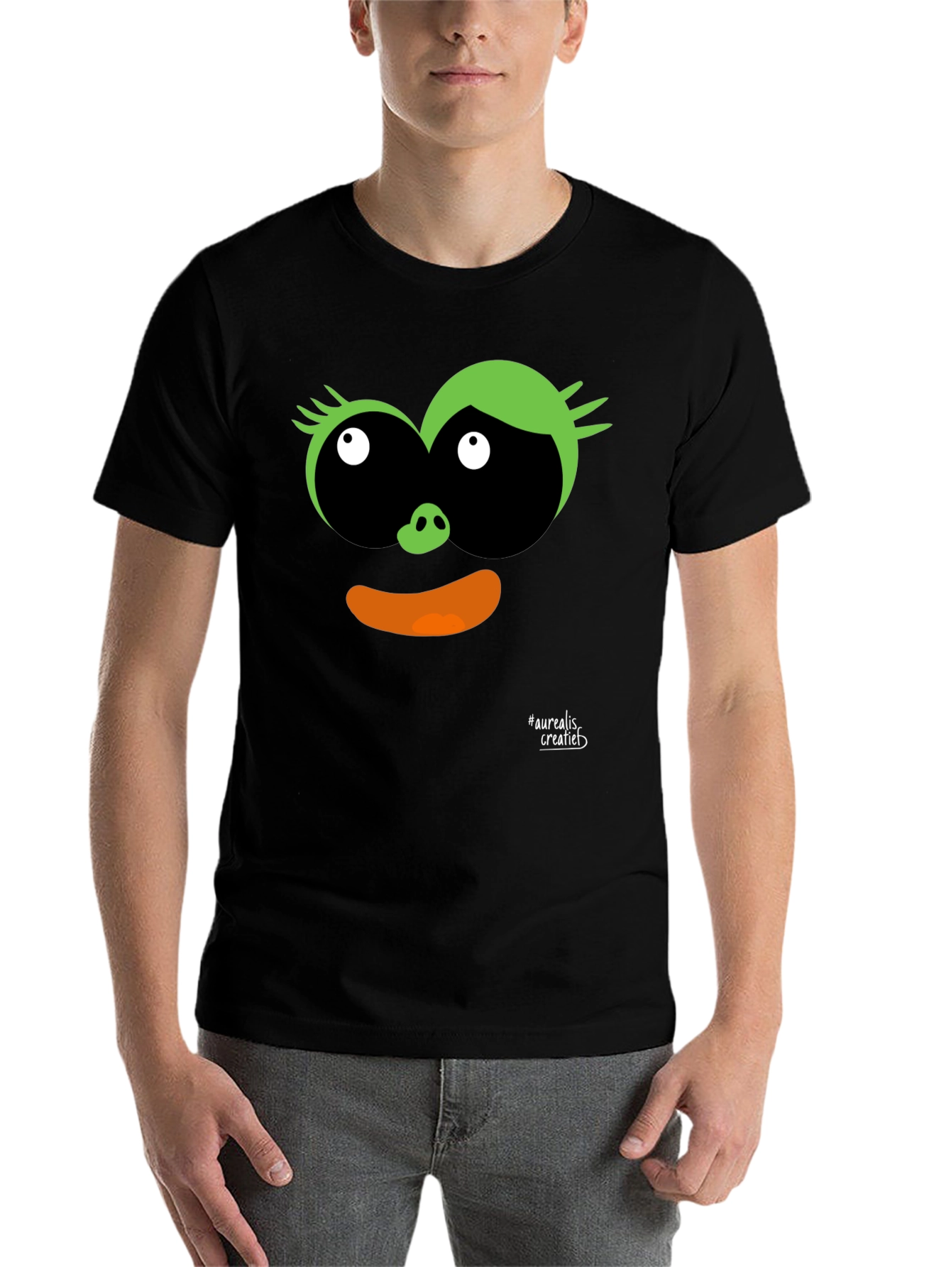 Black Fun Cartoon Face Black T-Shirt view 7