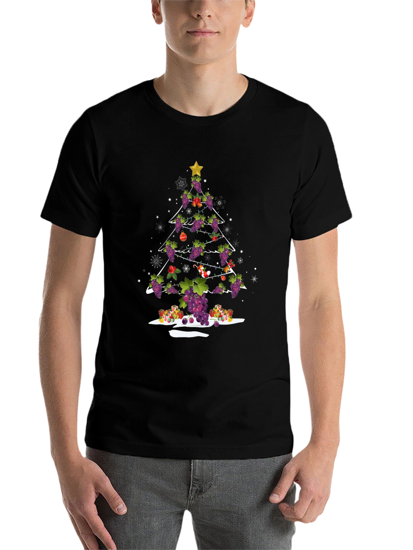 Black Grape Christmas Tree Holiday Graphic Tee view 7