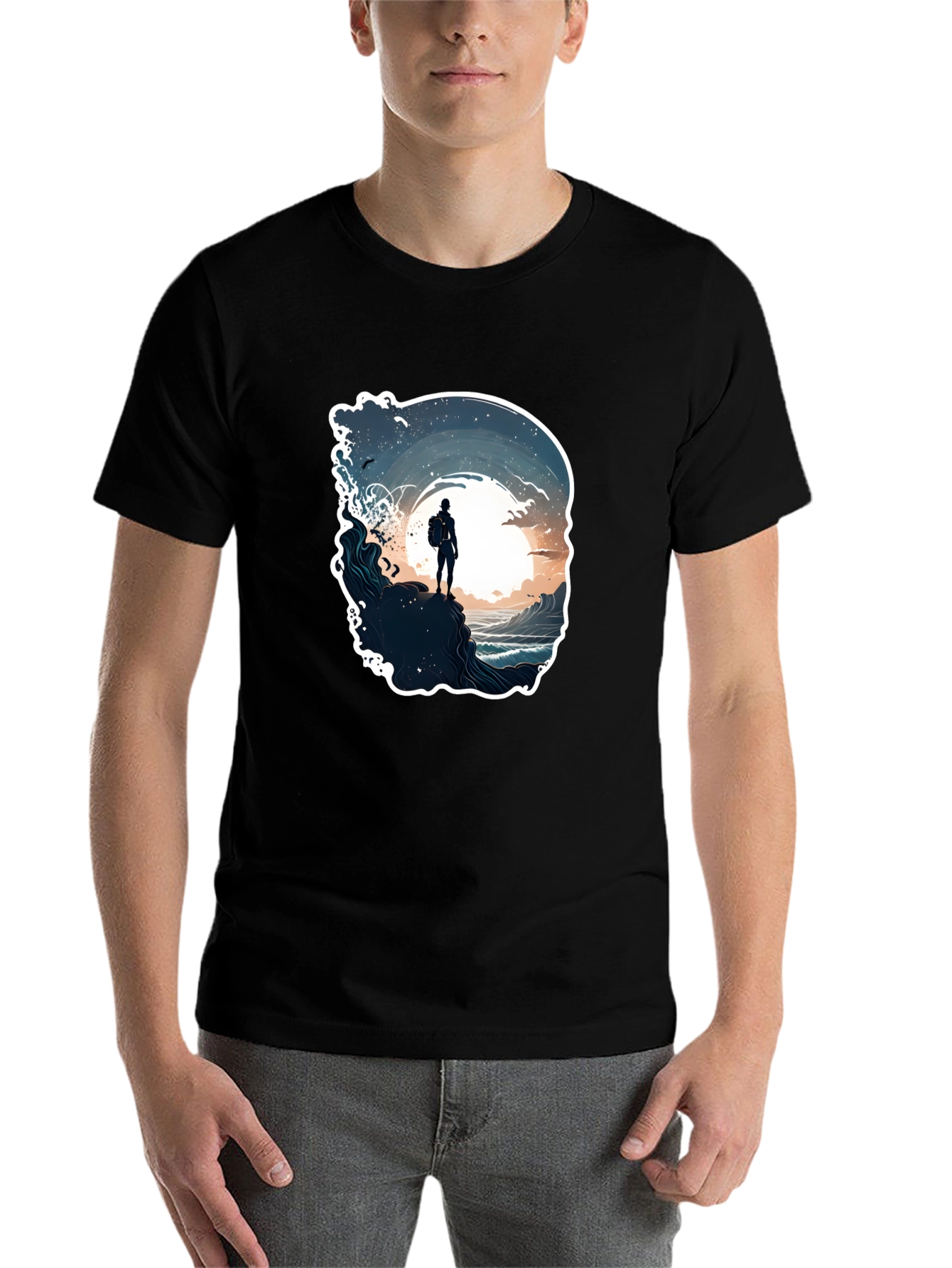 Black Ocean Adventure T-Shirt - Black, Artistic Print view 7