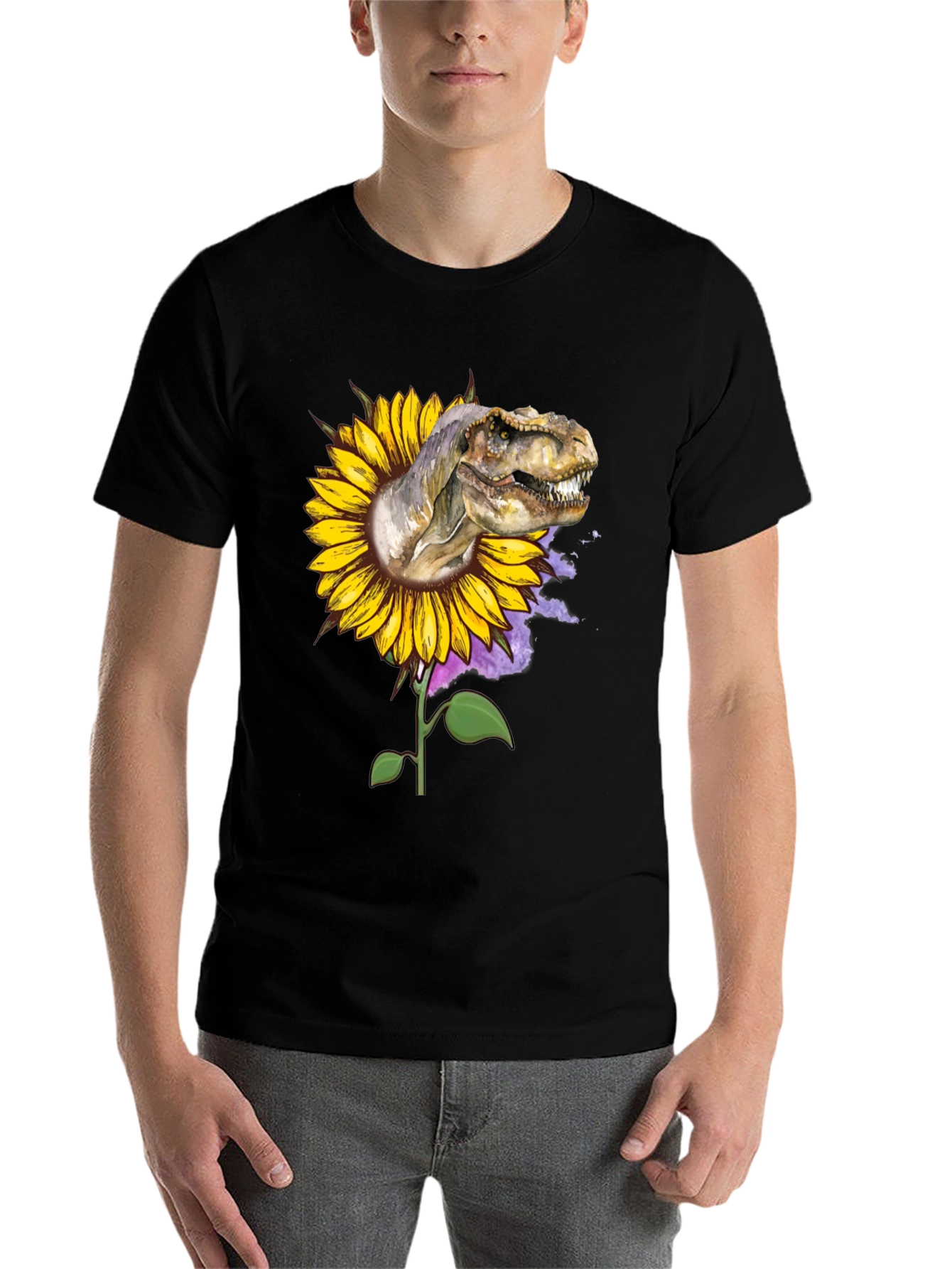 Black Dinosaur Sunflower Graphic Tee view 7