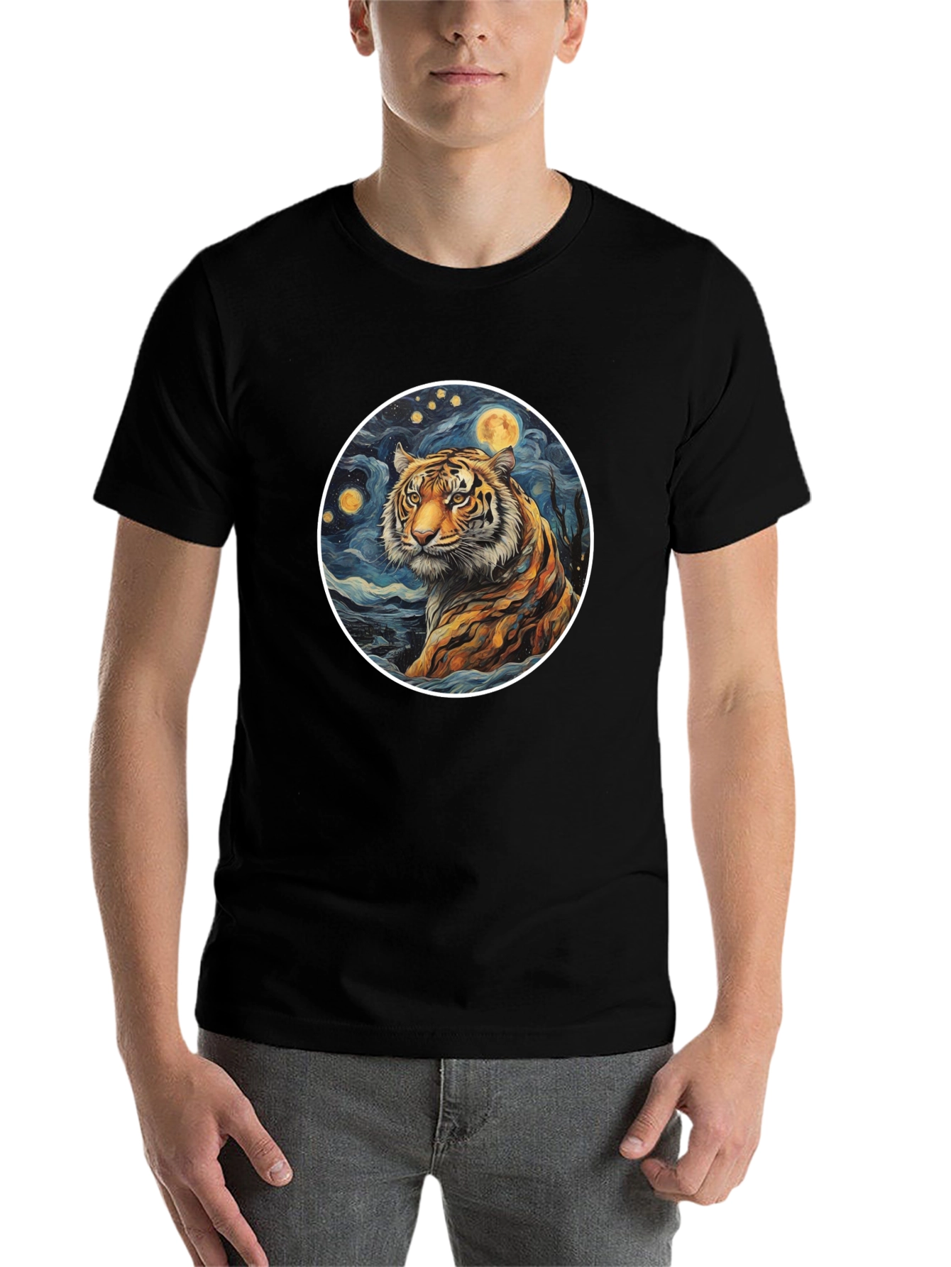 Black Tiger Moon Graphic Tee - Artistic Style view 7