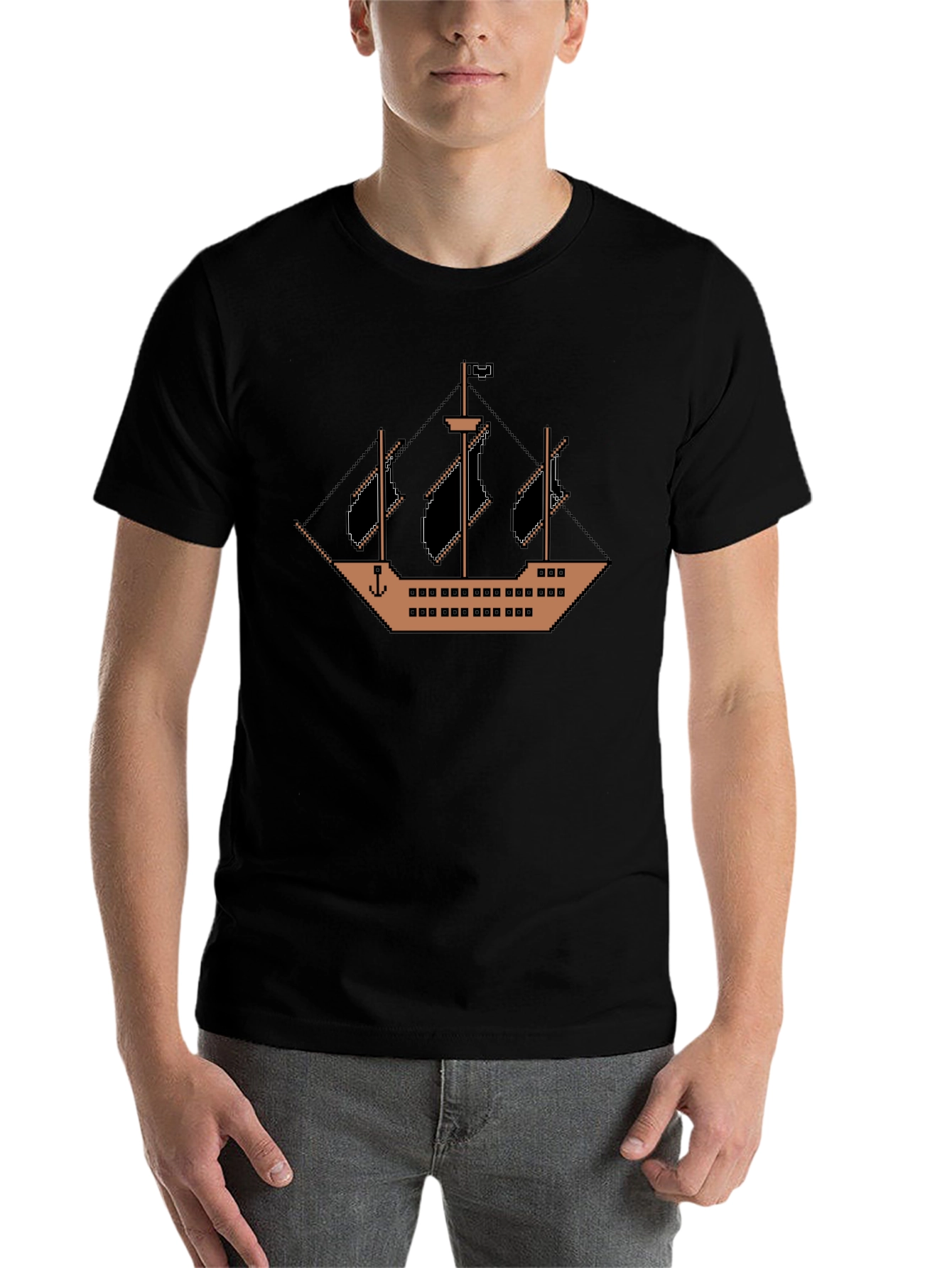 Black Pixel Pirate Ship Black T-Shirt view 7