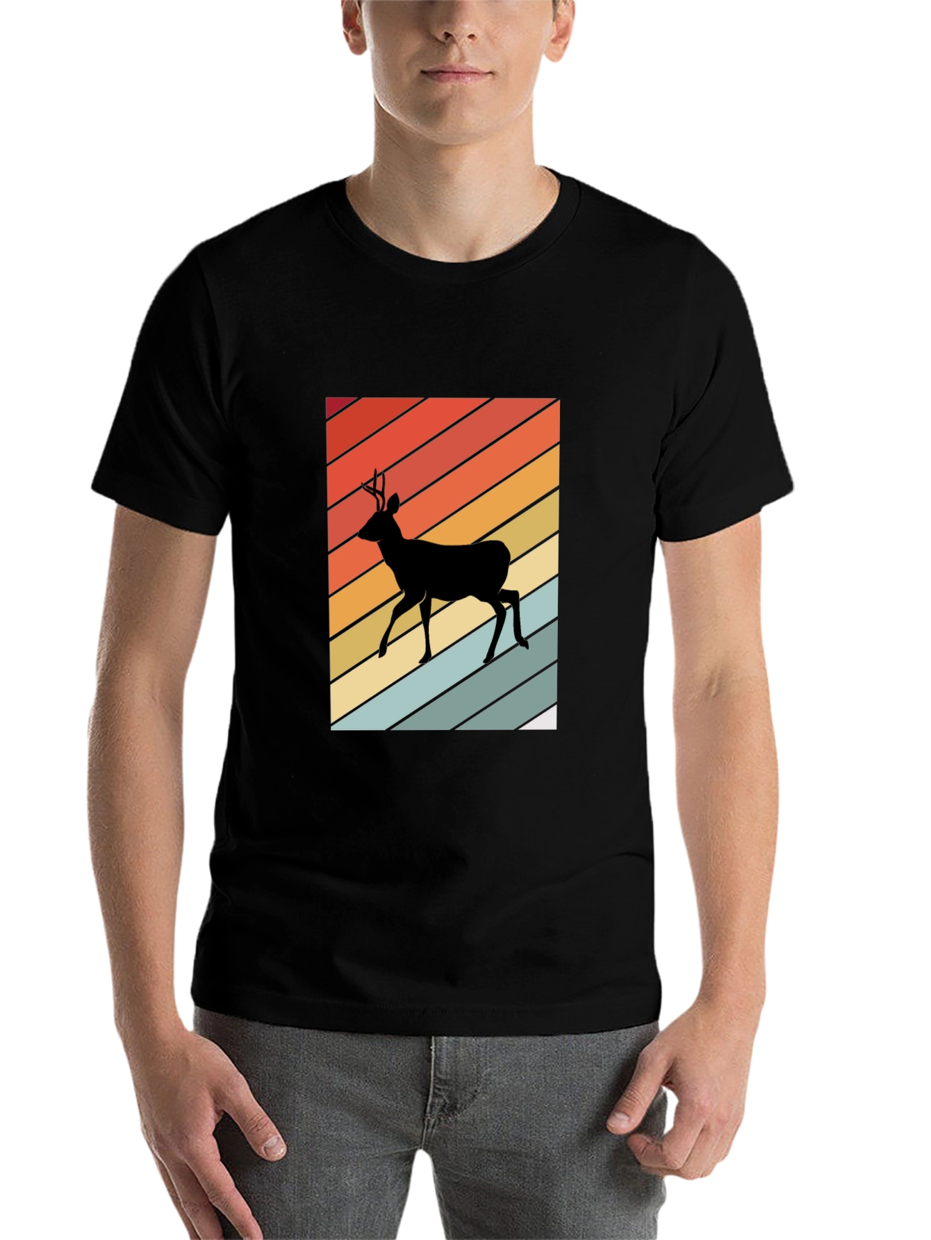 Black Retro Deer Silhouette T-Shirt view 7