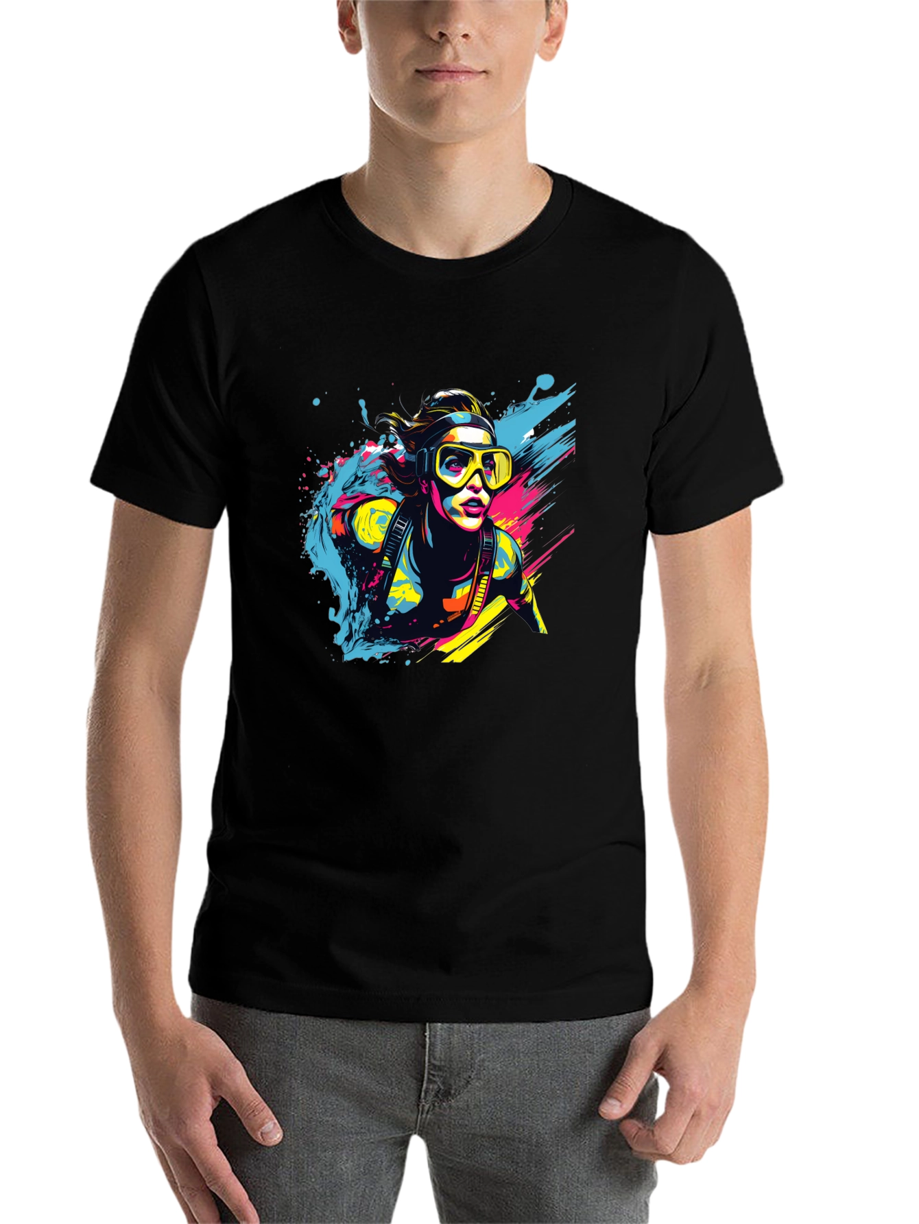 Black Diver Splash T-Shirt - Cool Graphic Tee view 7