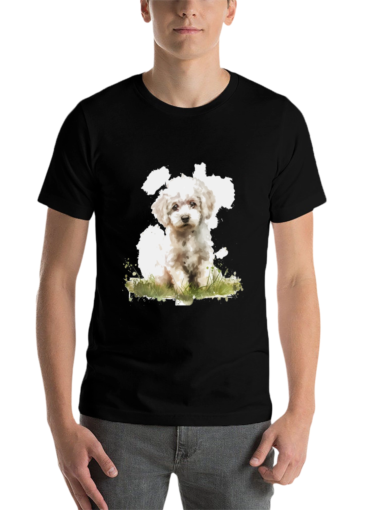 Black Cute Dog Art Black T-Shirt - Soft Cotton Blend view 7