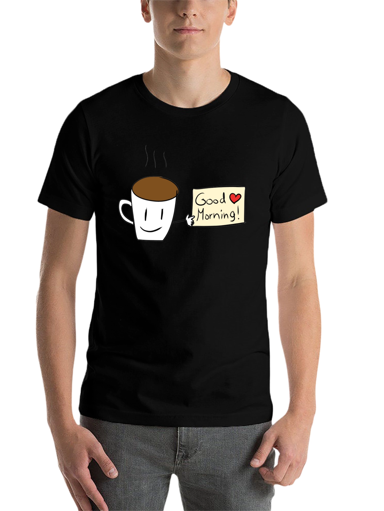 Black Good Morning Coffee Graphic T-Shirt - Black view 7