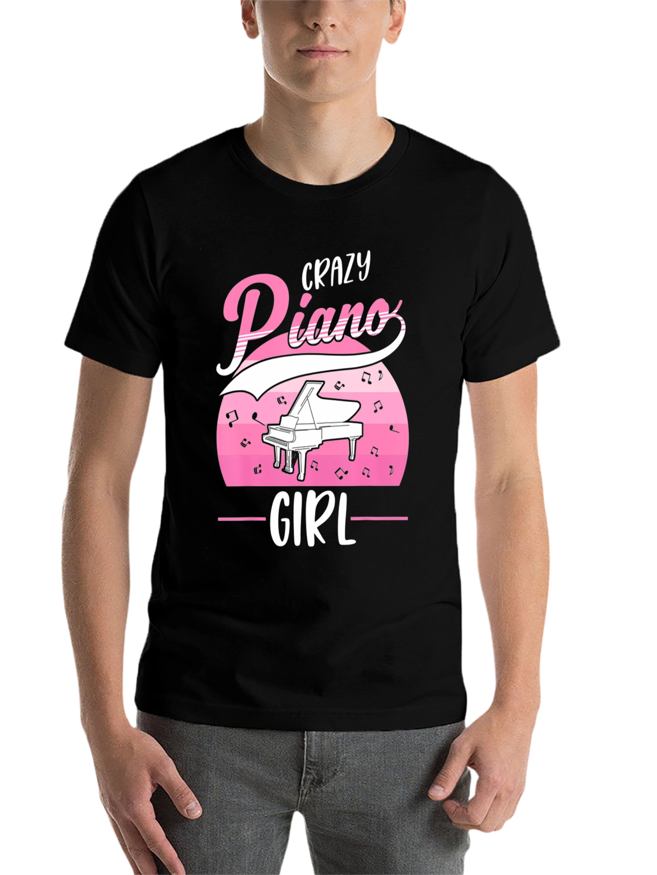 Black Crazy Piano Girl T-Shirt - Music Lover Tee view 7
