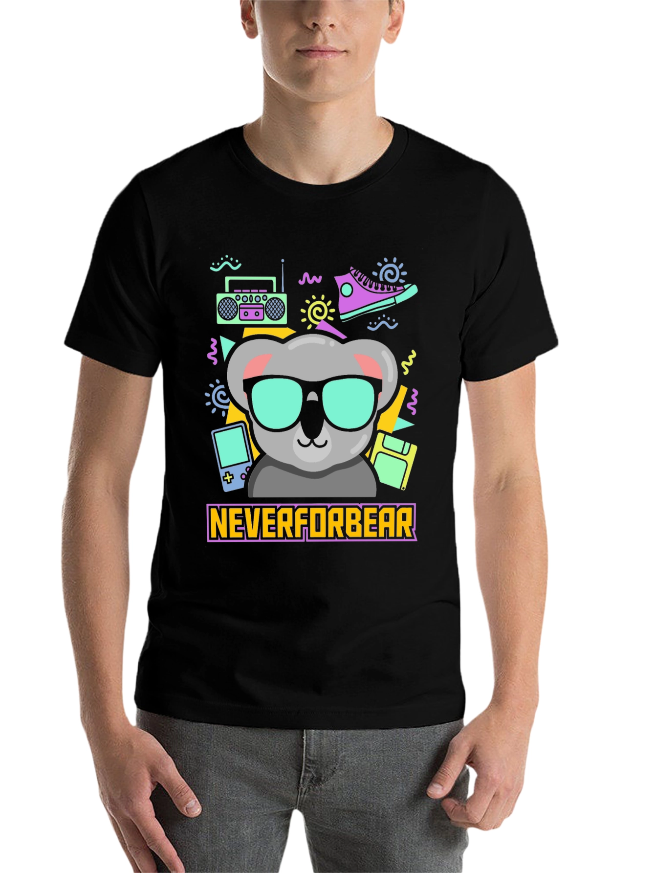 Black Cool Koala Retro T-Shirt - Neverforbear view 7