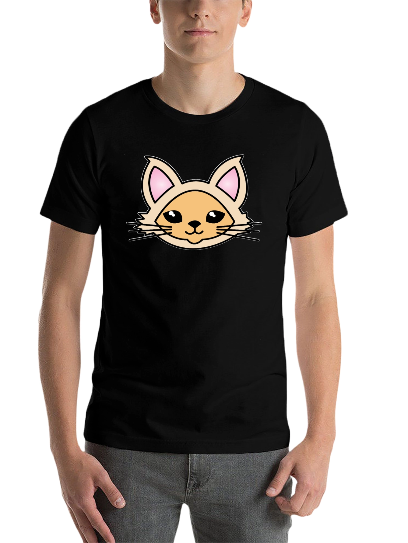 Black Cute Cartoon Cat Graphic T-Shirt - Black view 7