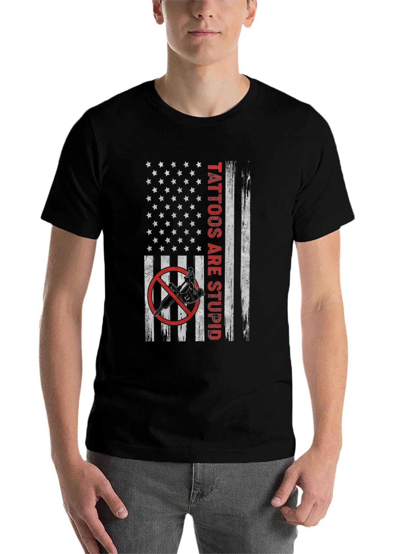 Black Tattoos Are Stupid Graphic T-Shirt - Patriotic Design view 7