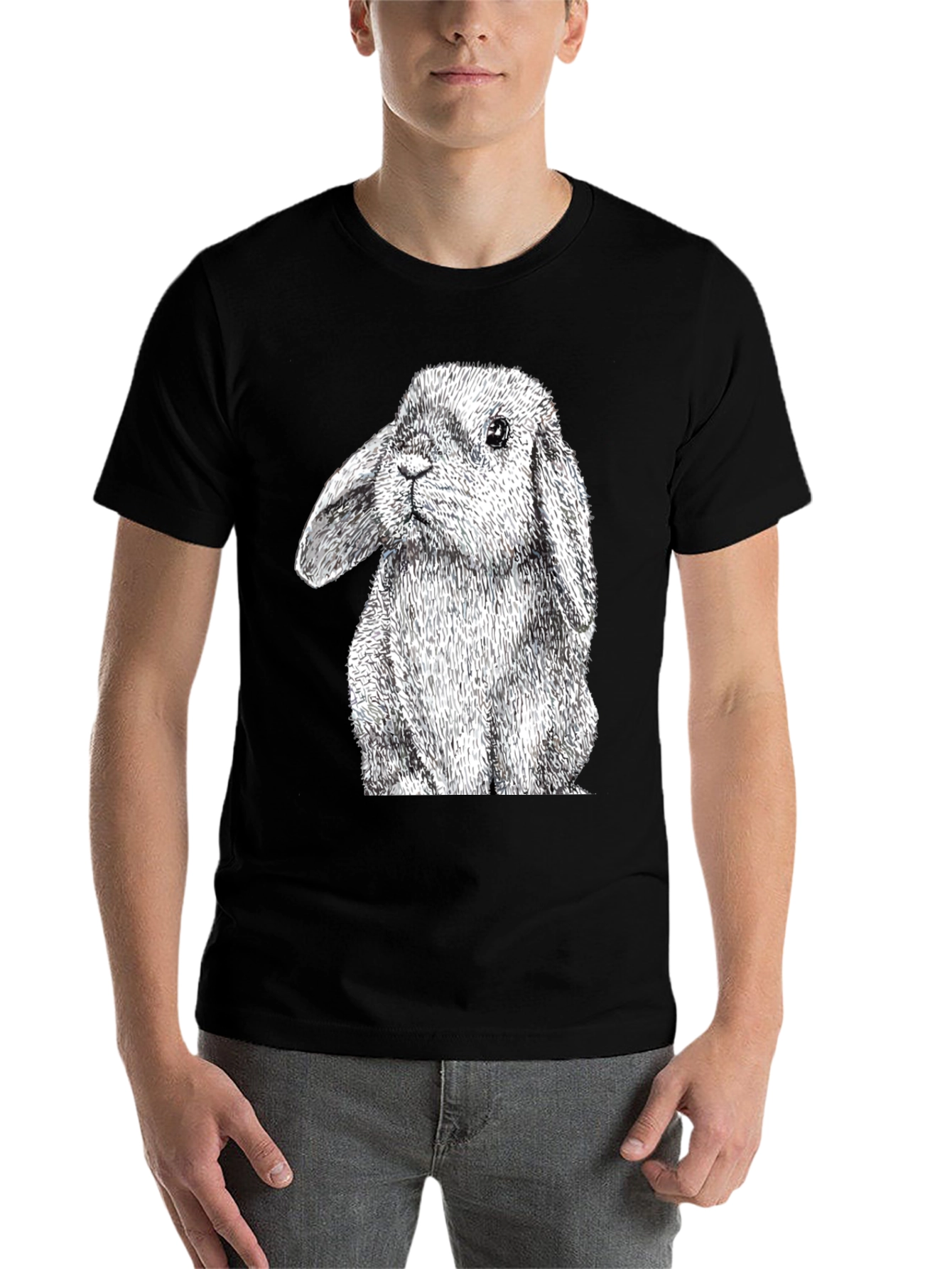 Black Rabbit Graphic Tee - Black Cotton T-Shirt view 7
