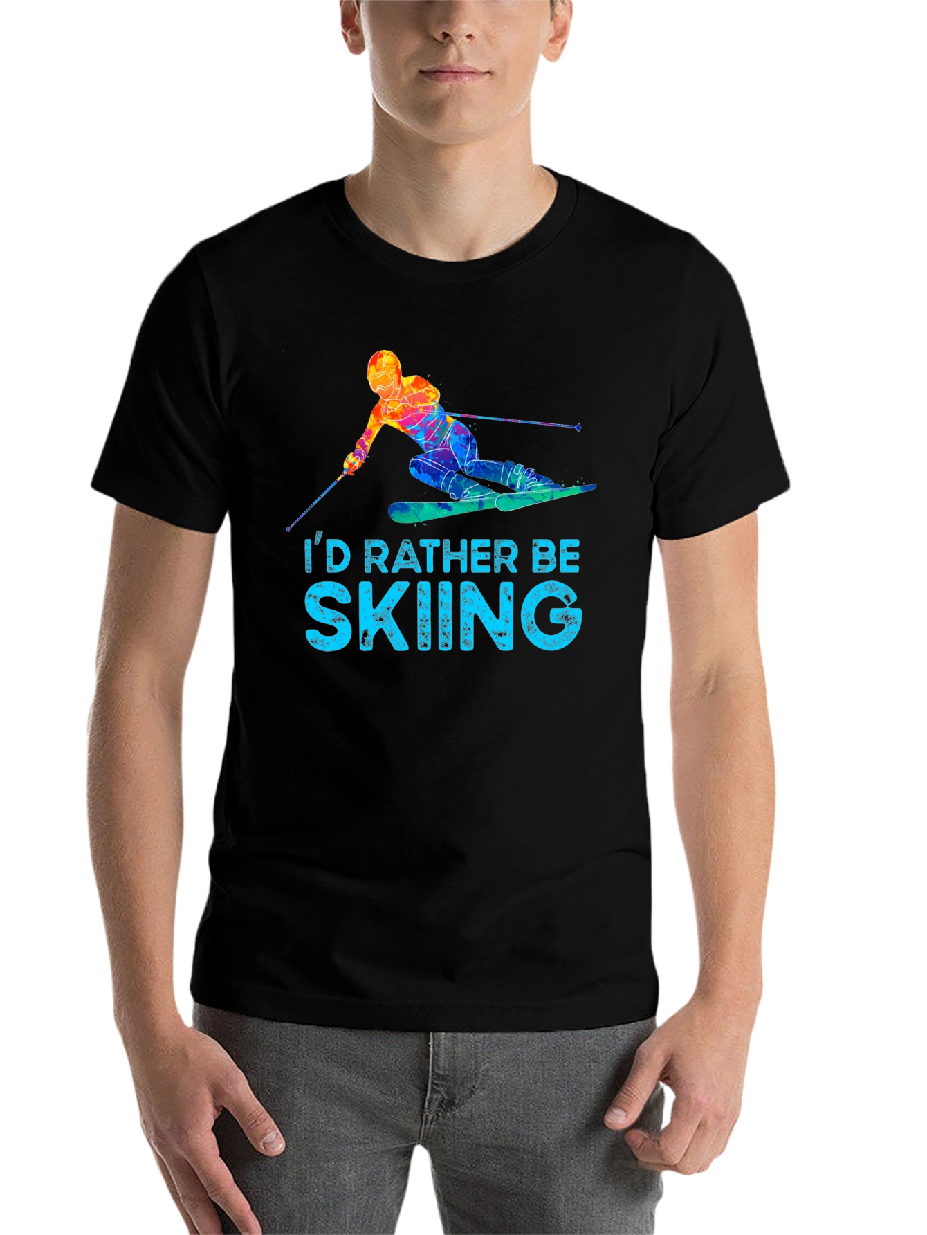 Black I'd Rather Be Skiing T-Shirt - Novelty Graphic Tee view 7