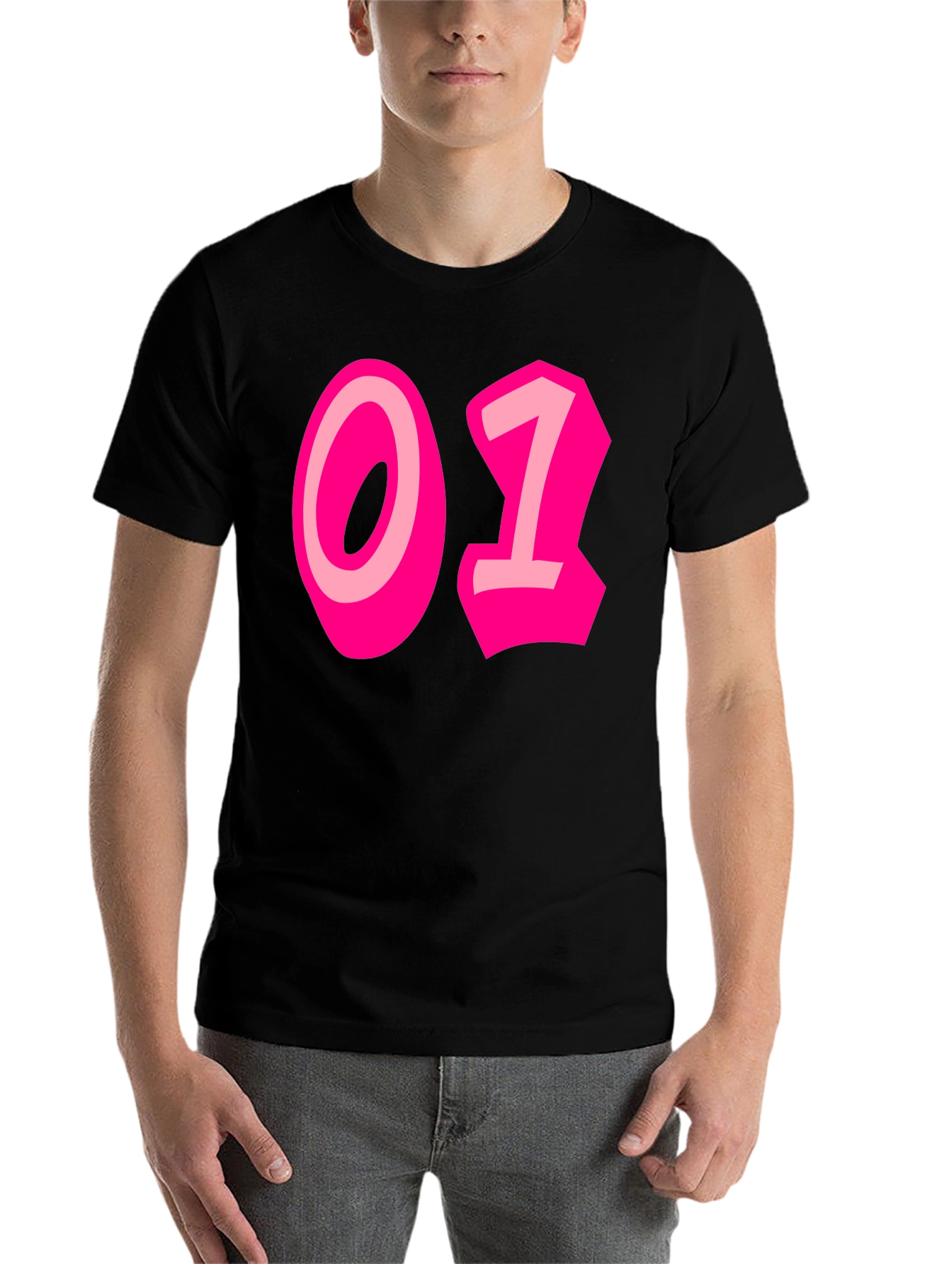 Black Black Tee with Bold Pink "01" Graphic view 7