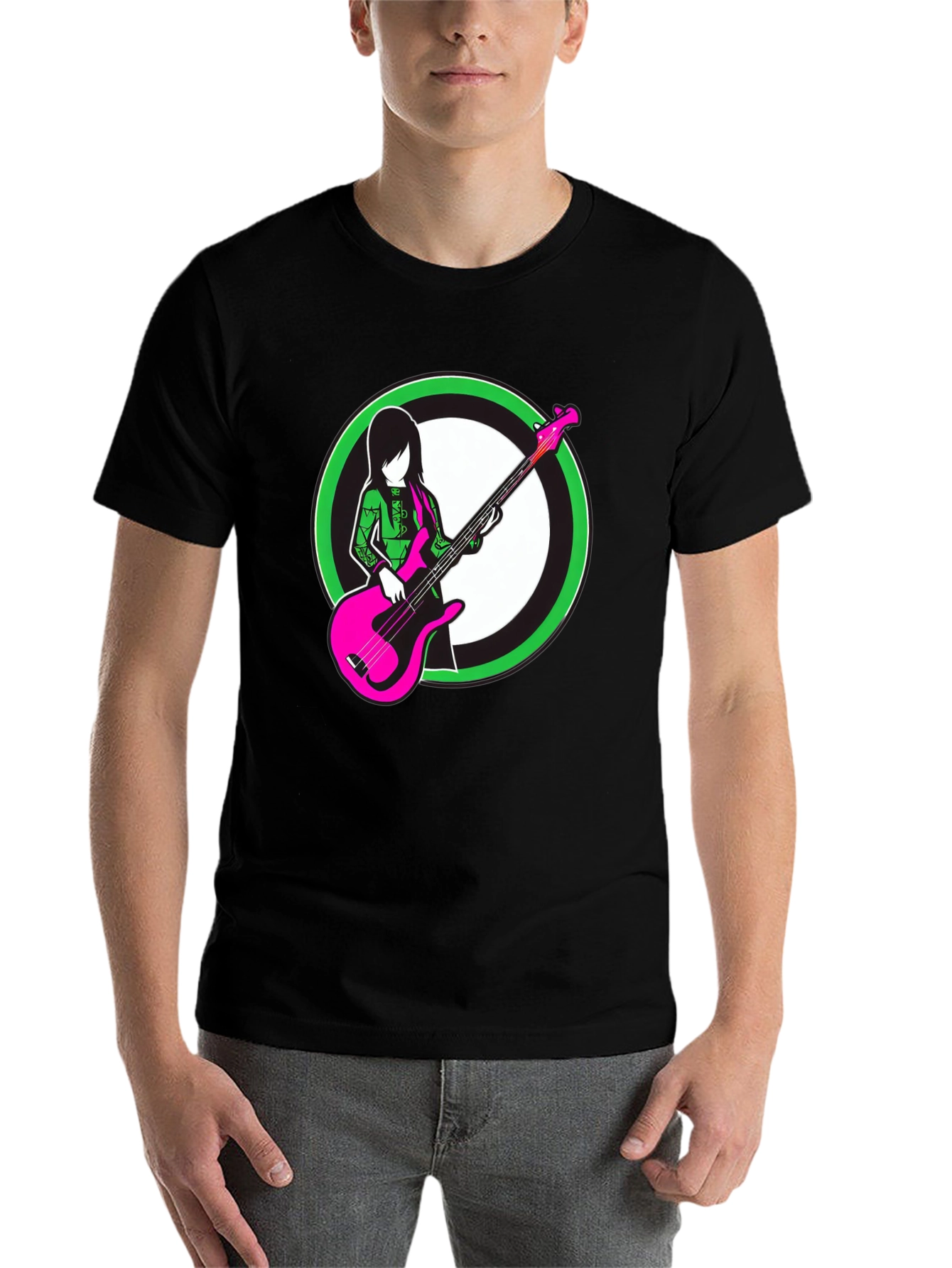 Black Cool Graphic Tee - Girl with Bass Guitar view 7
