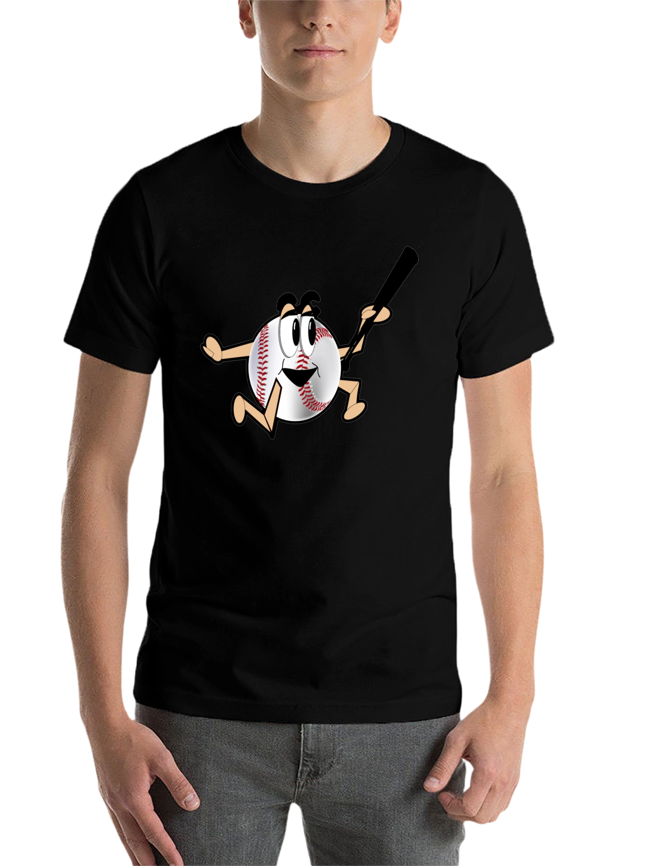 Black Baseball Cartoon T-Shirt view 7