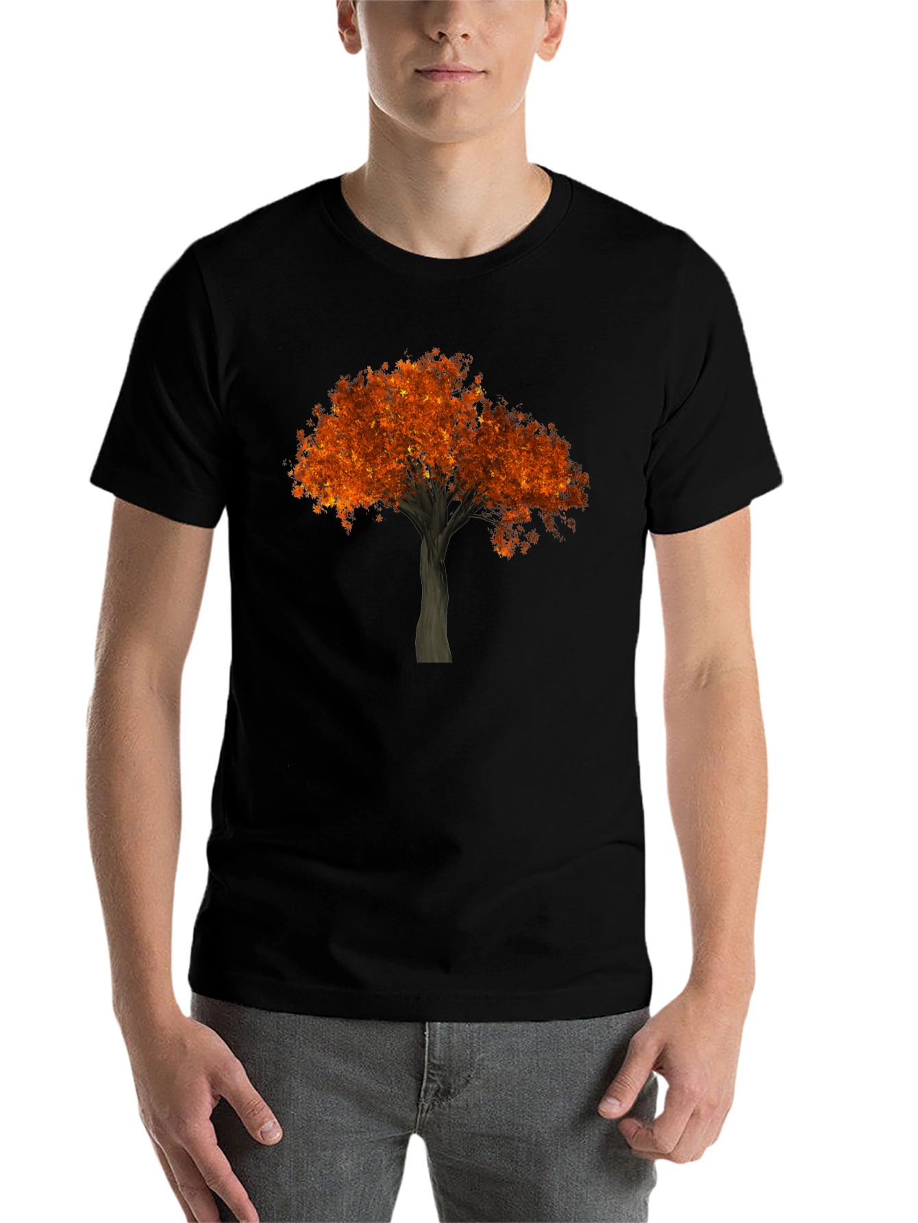 Black Autumn Tree Graphic Tee - Black Cotton Casual Shirt view 7