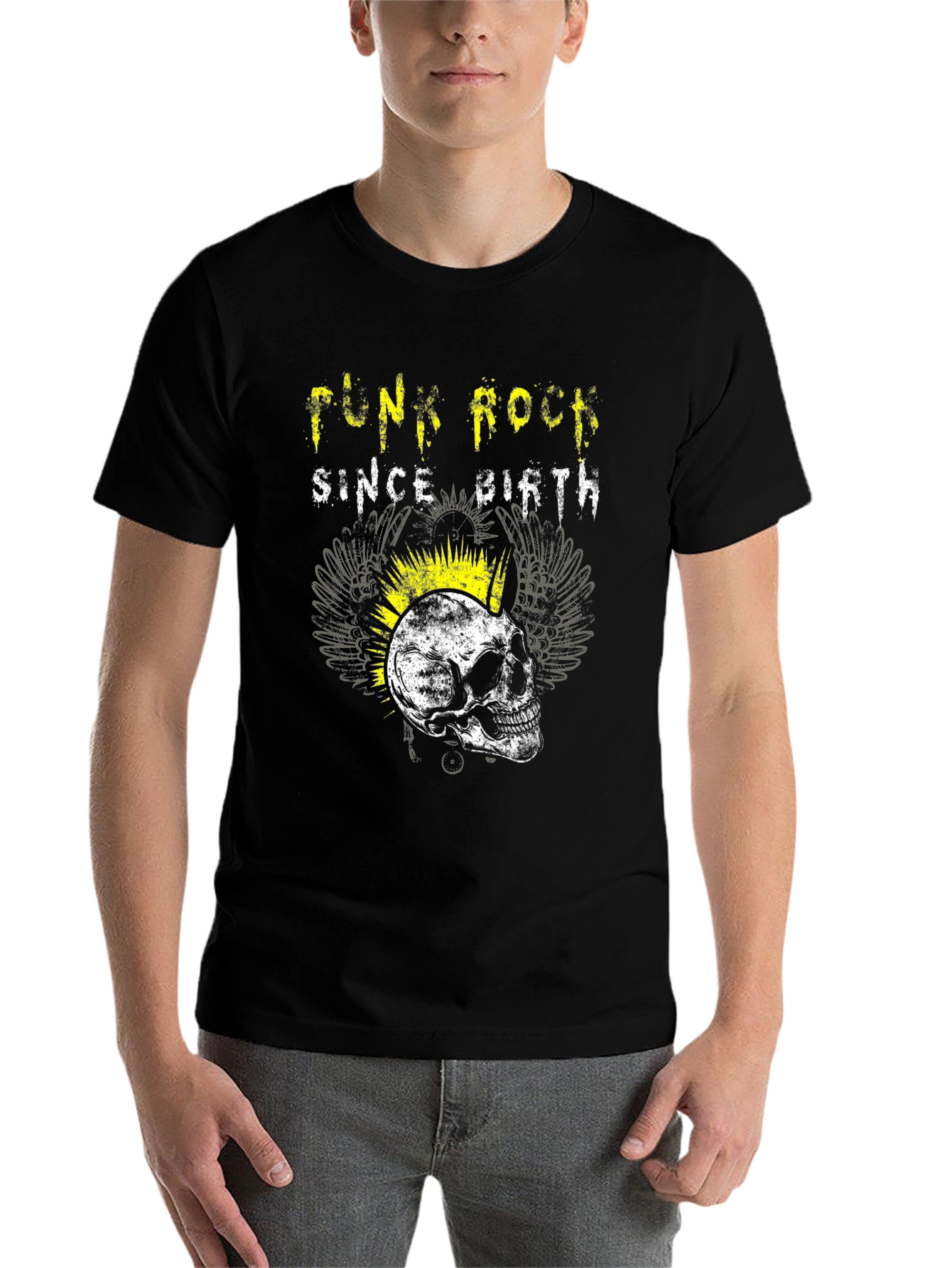 Black Punk Rock Since Birth Skull Graphic Tee view 7