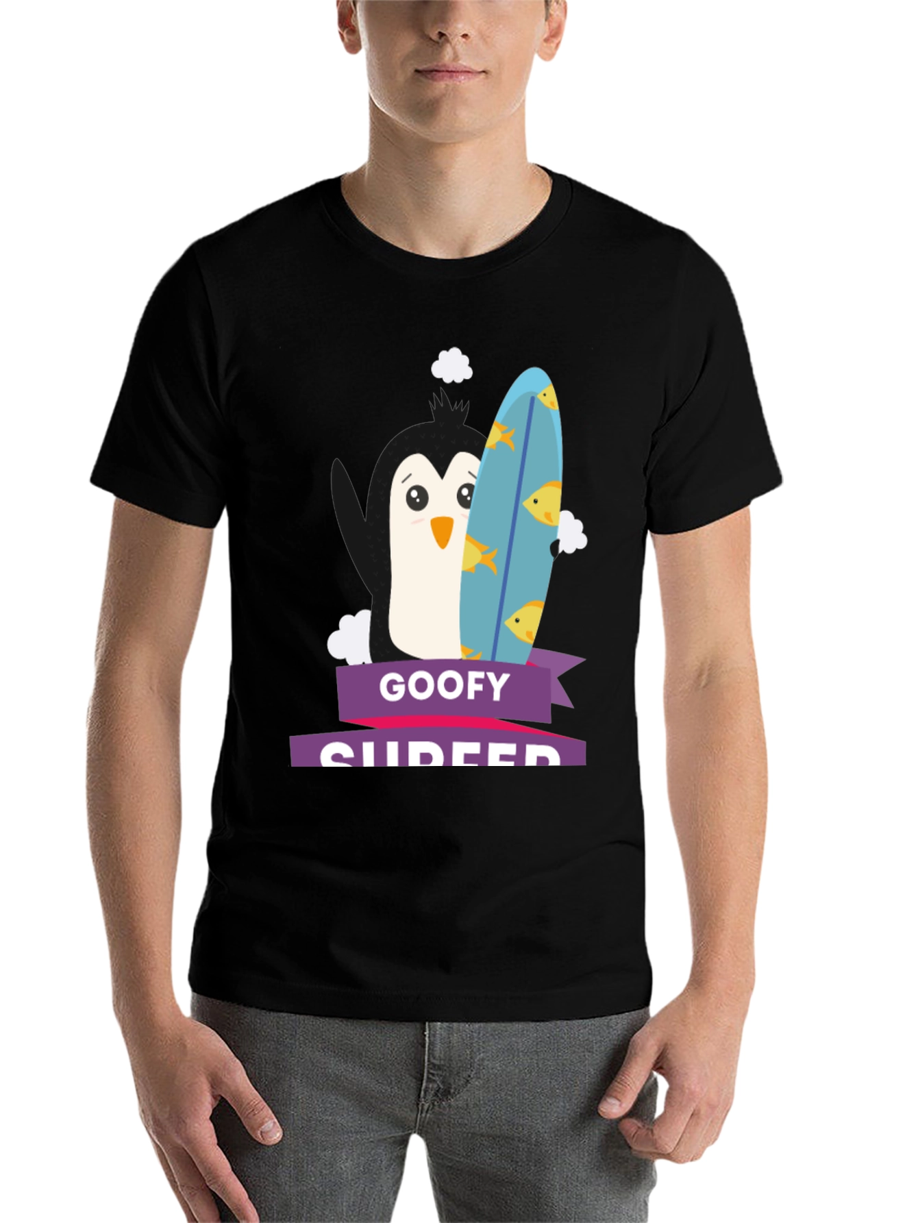 Black Goofy Surfer Penguin Graphic Tee view 7