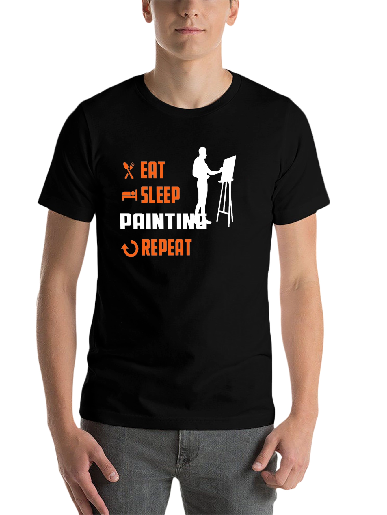 Eat Sleep Painting Repeat Black T-Shirt - 7