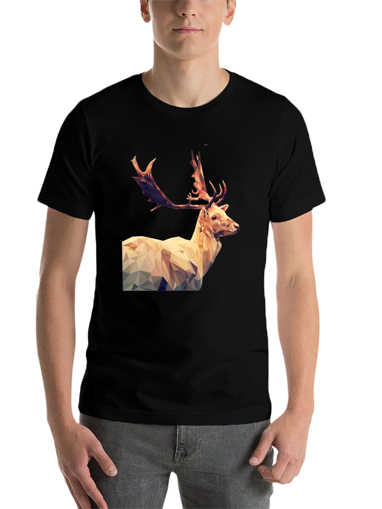 Black Geometric Deer Graphic Tee - Men's Black T-Shirt view 7