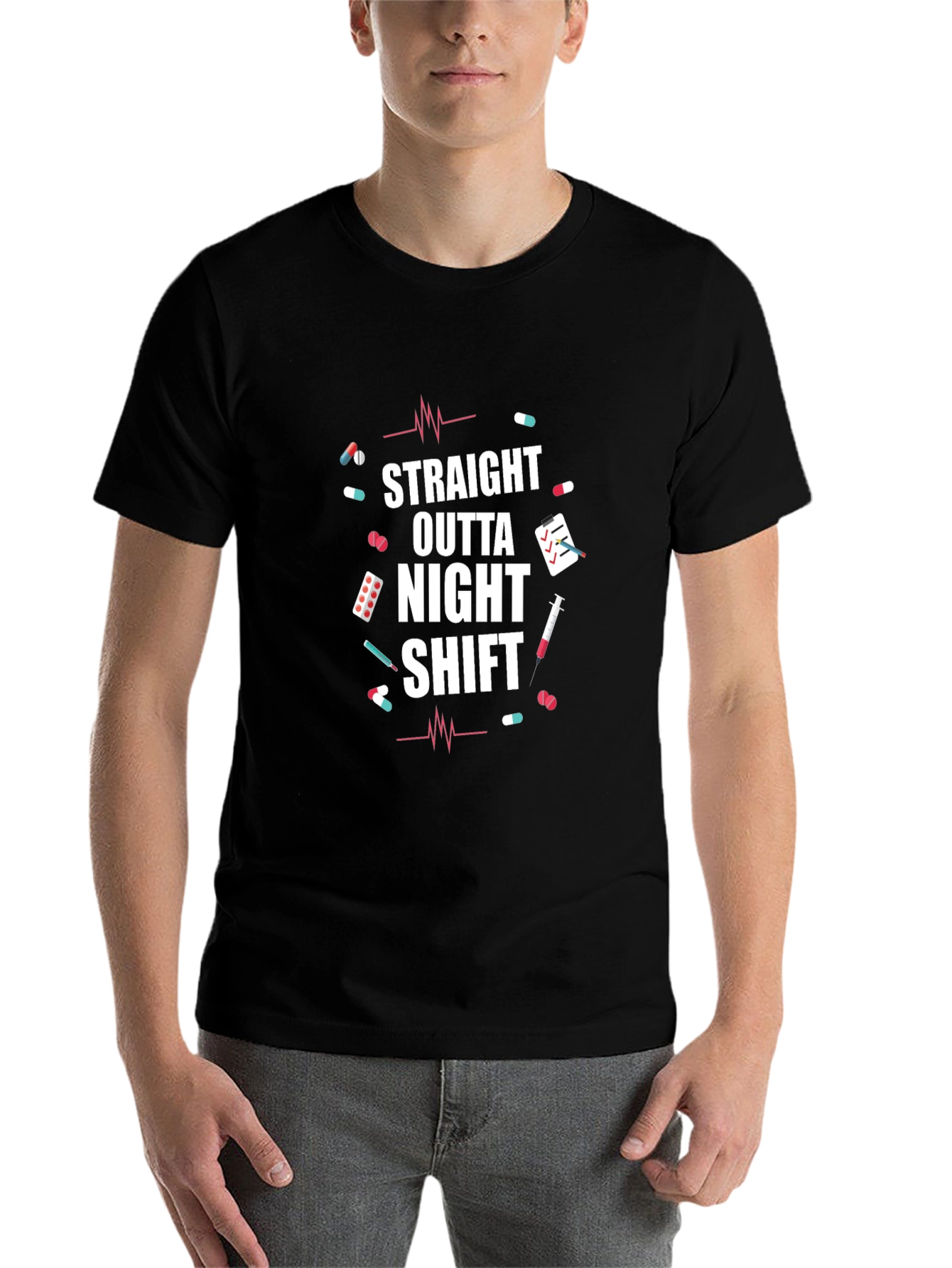 Black Straight Outta Night Shift T-Shirt view 7