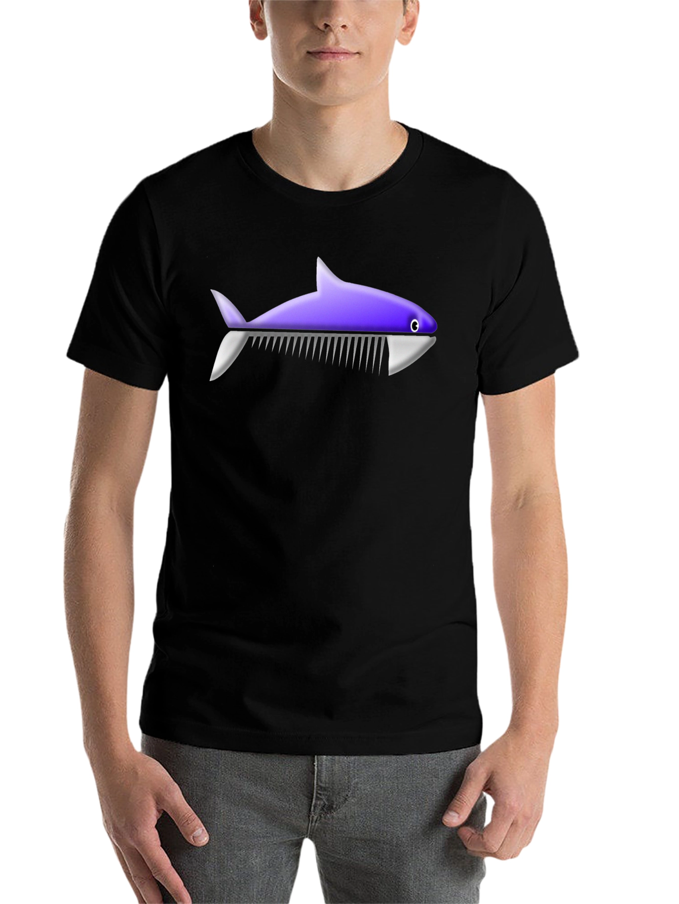 Black Novelty Shark Comb T-Shirt - Unique Graphic Tee view 7