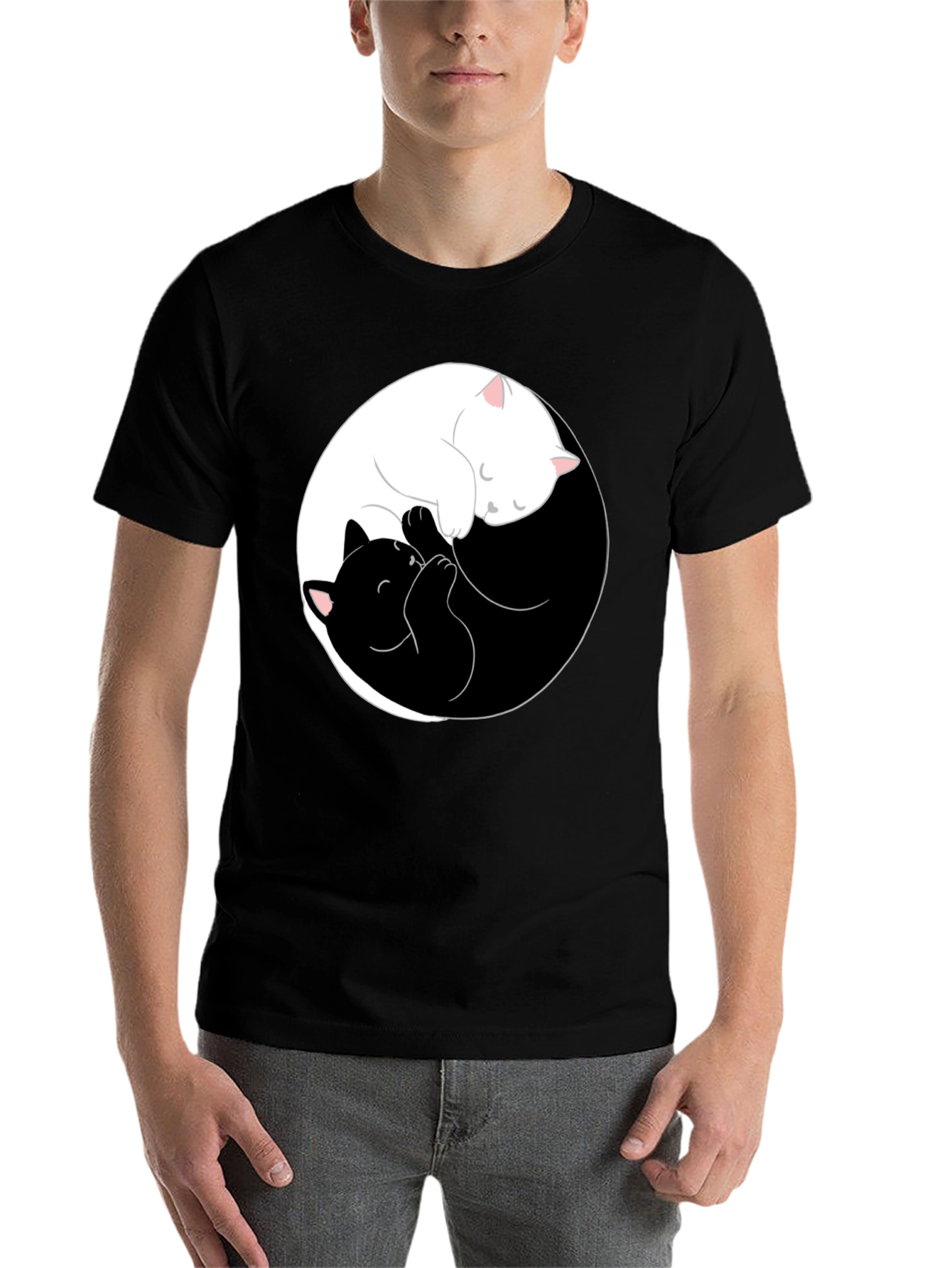 Black Yin Yang Cats T-Shirt - Black view 7