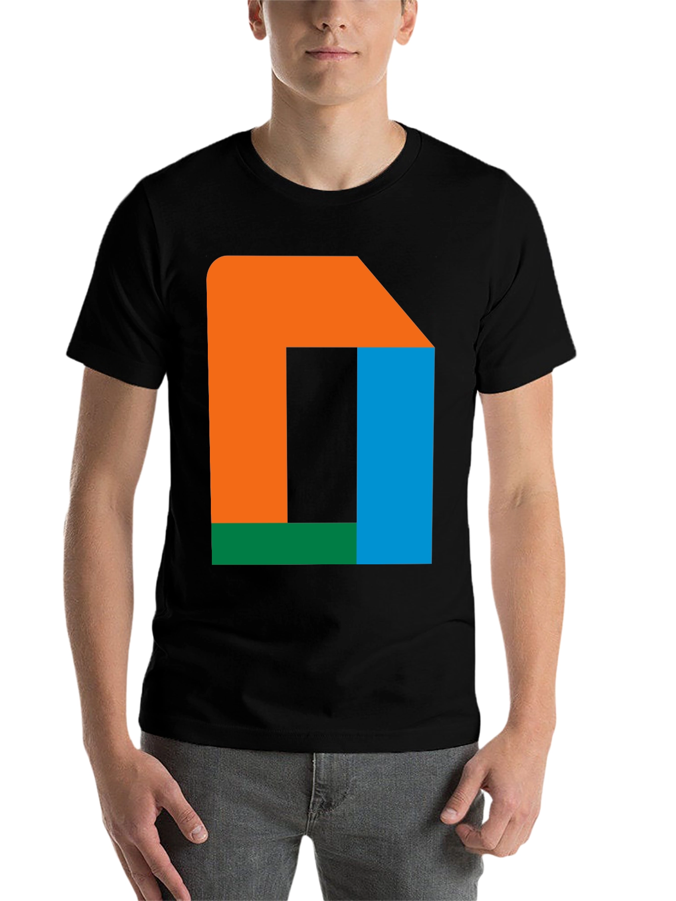 Black Abstract Color Block T-Shirt - Modern Geometric Design view 7