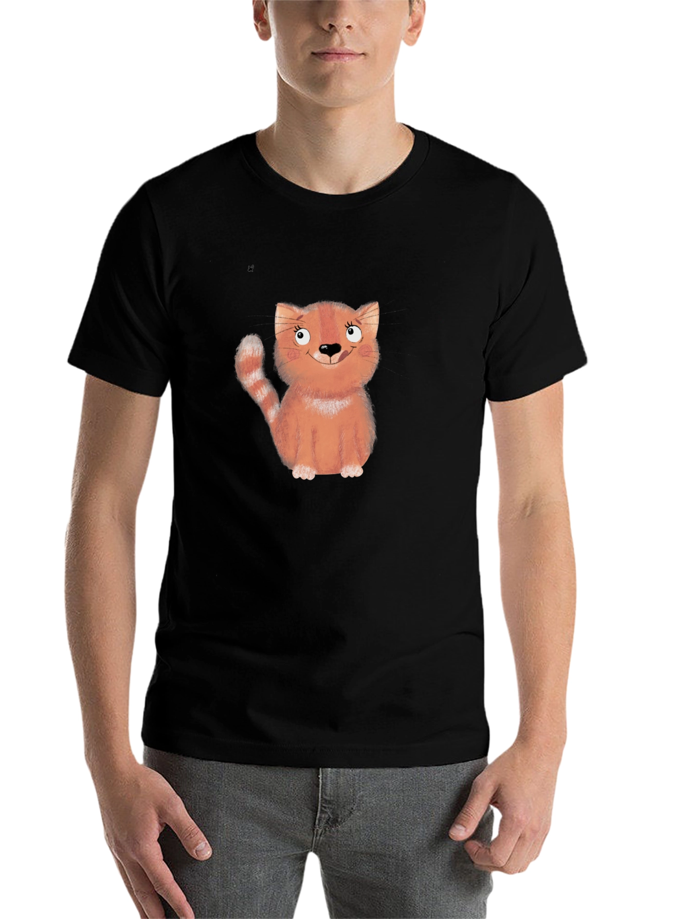 Black Cute Cartoon Cat Black T-Shirt view 7