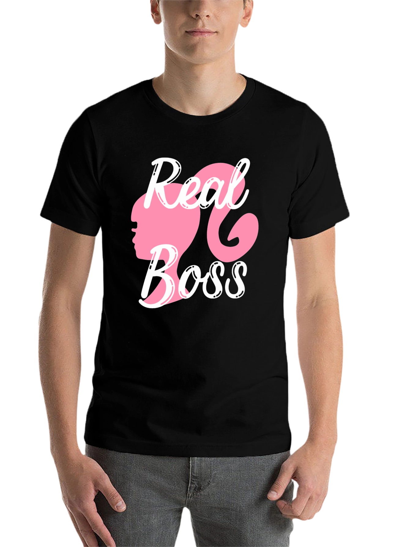 Black Real Boss T-Shirt Pink Silhouette view 7