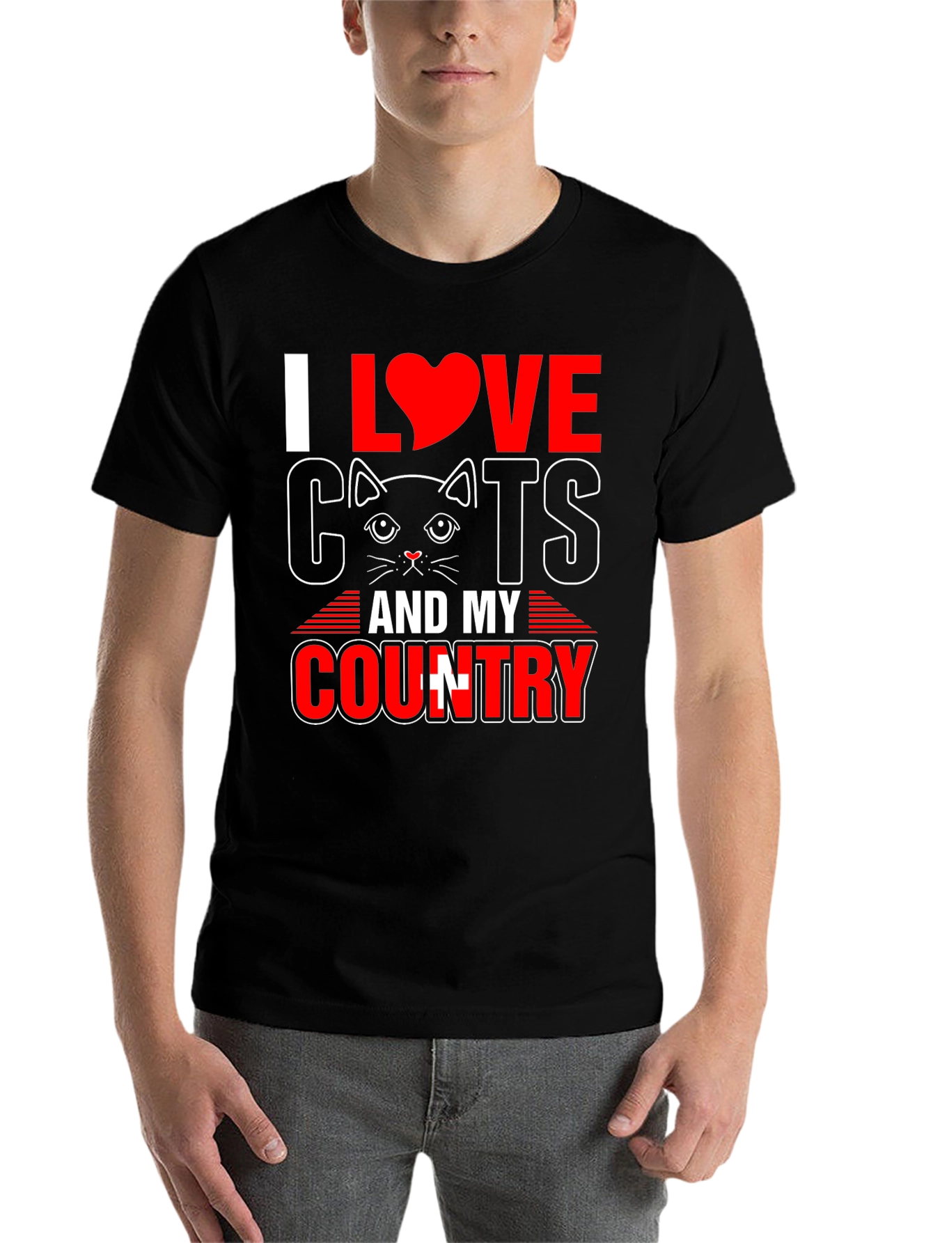 Black I Love Cats and My Country T-Shirt view 7