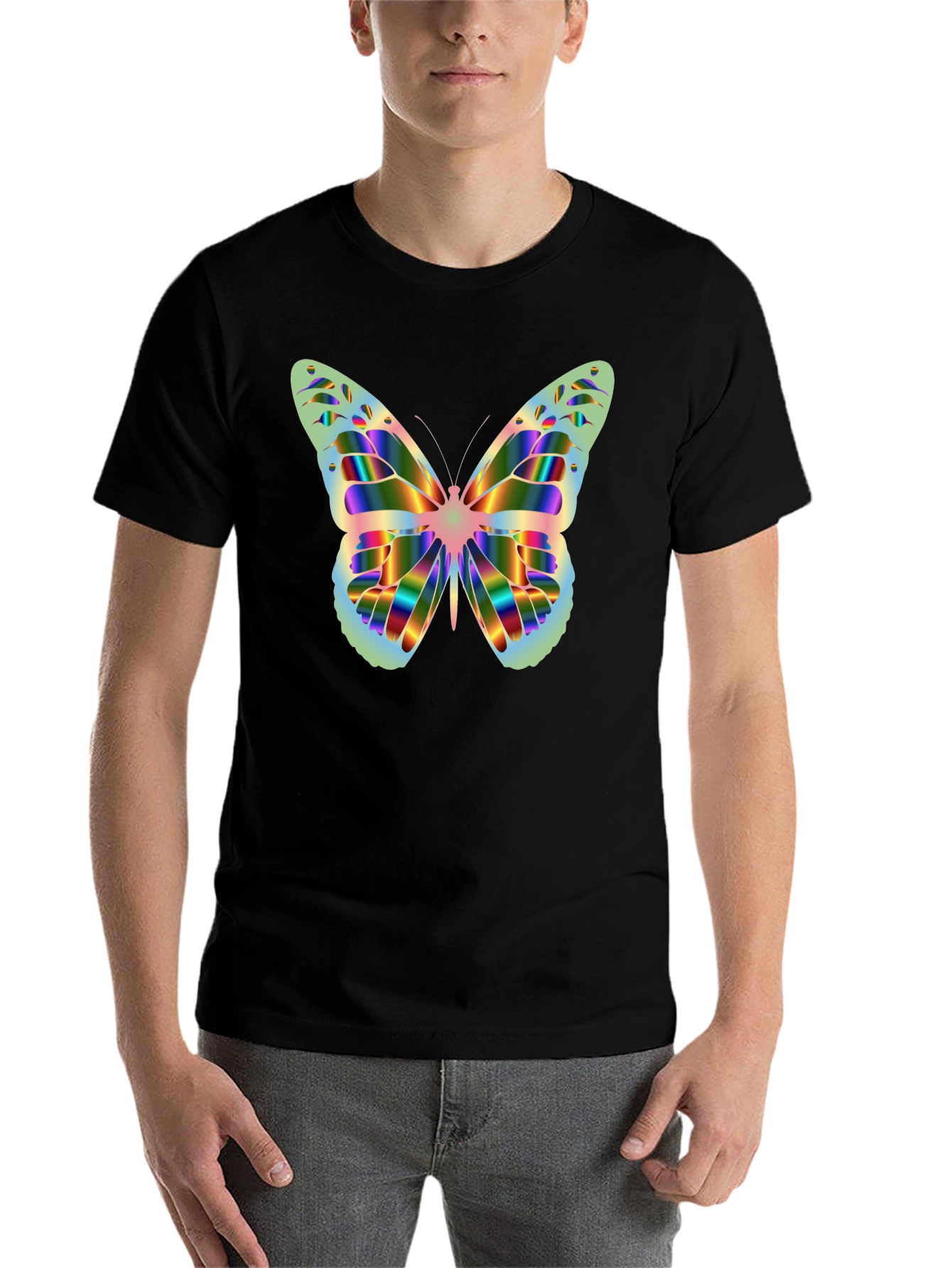 Black Butterfly Graphic Tee - Rainbow Prism Design view 7