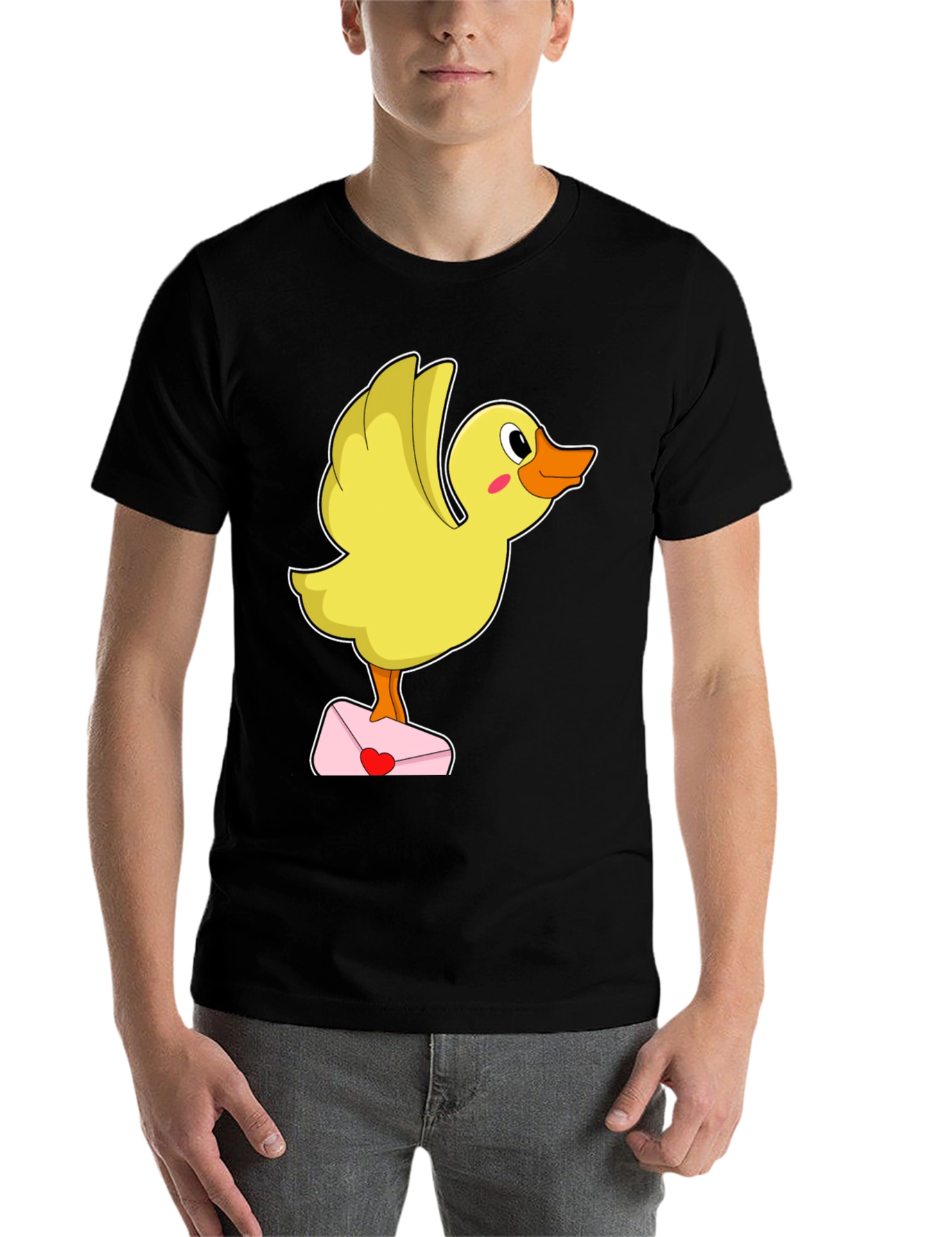 Black Duck with Love Letter T-Shirt - Cute Valentine's Day Gift! view 7