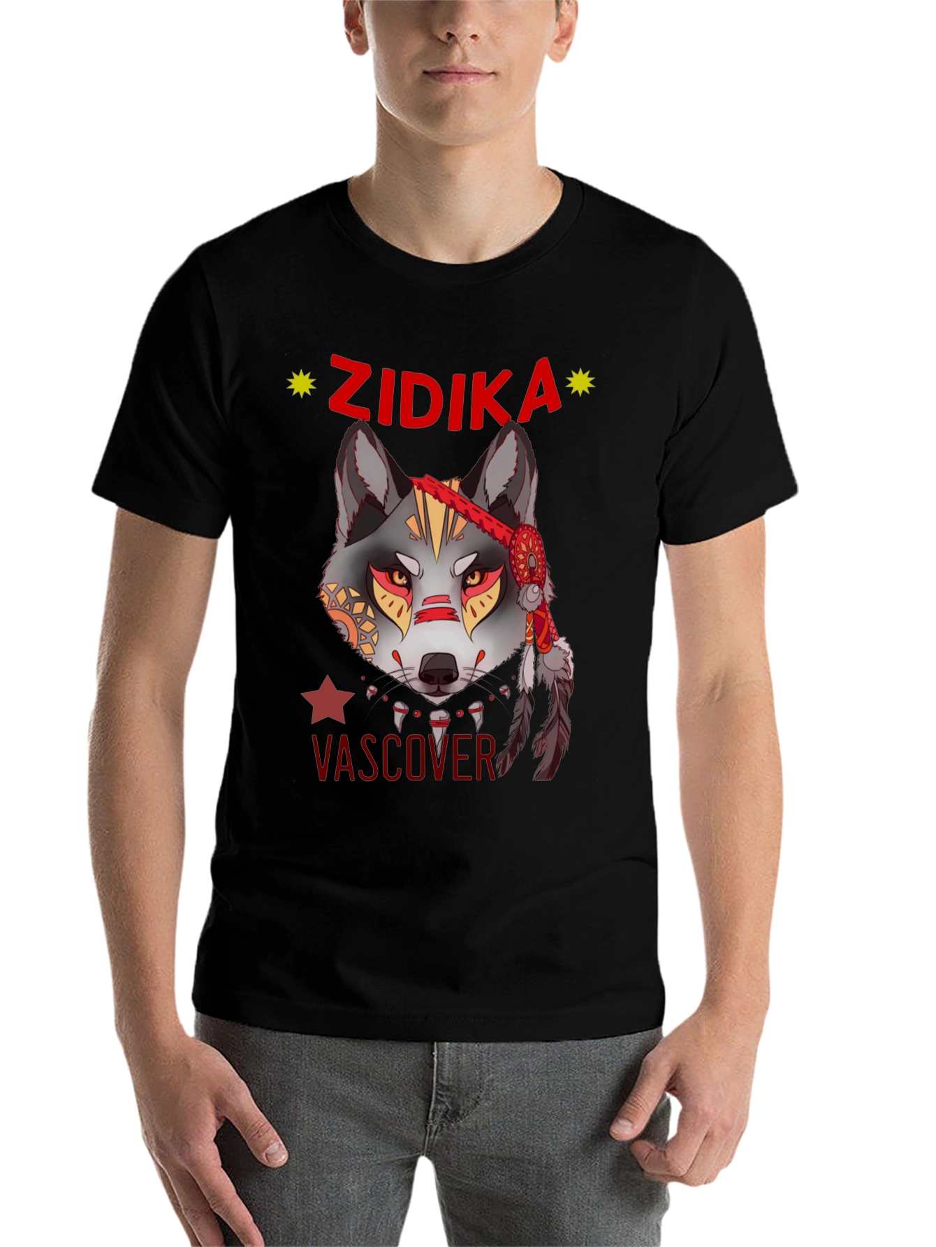Black Wolf Graphic Print T-Shirt - Zidika Vascover Design view 7