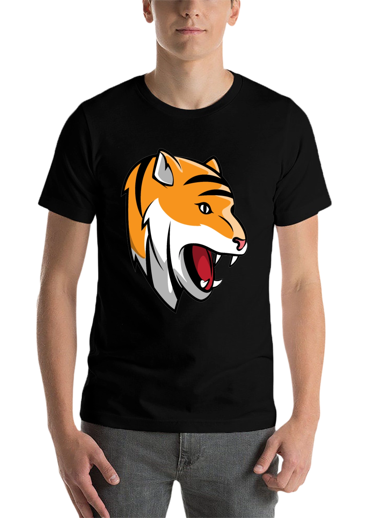 Black Roaring Tiger Graphic Tee - Black Cotton T-Shirt view 7