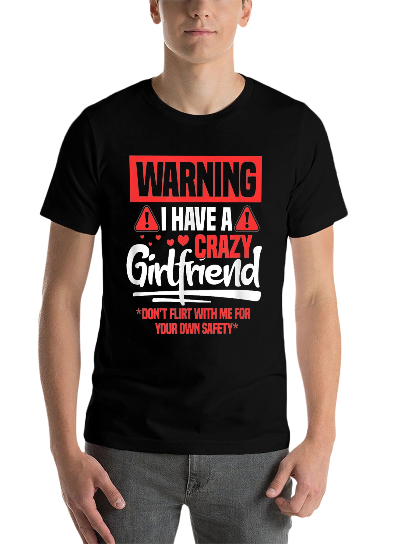 Black Warning Crazy Girlfriend Men's Black T-Shirt view 7