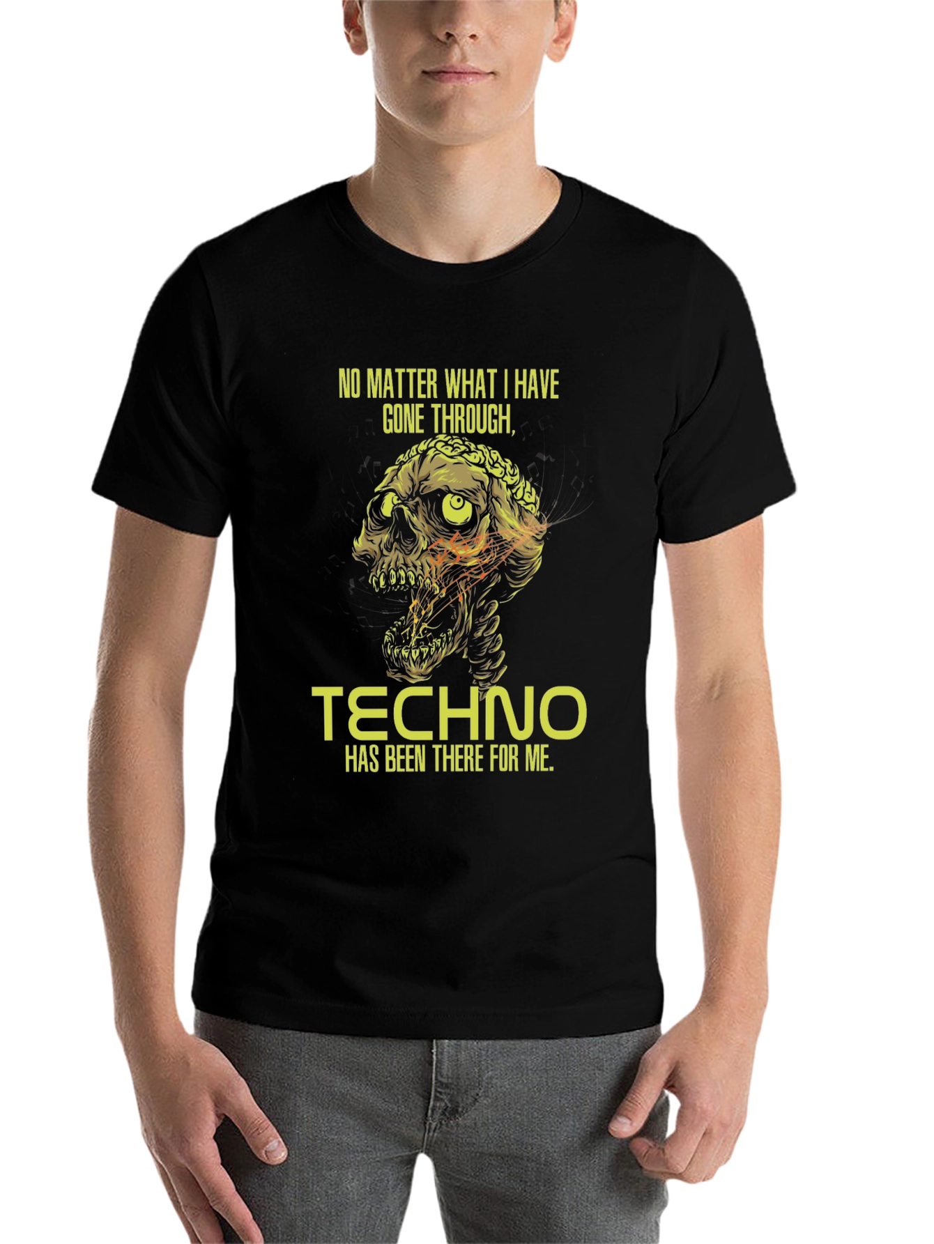 Black Techno Skull Graphic T-Shirt view 7