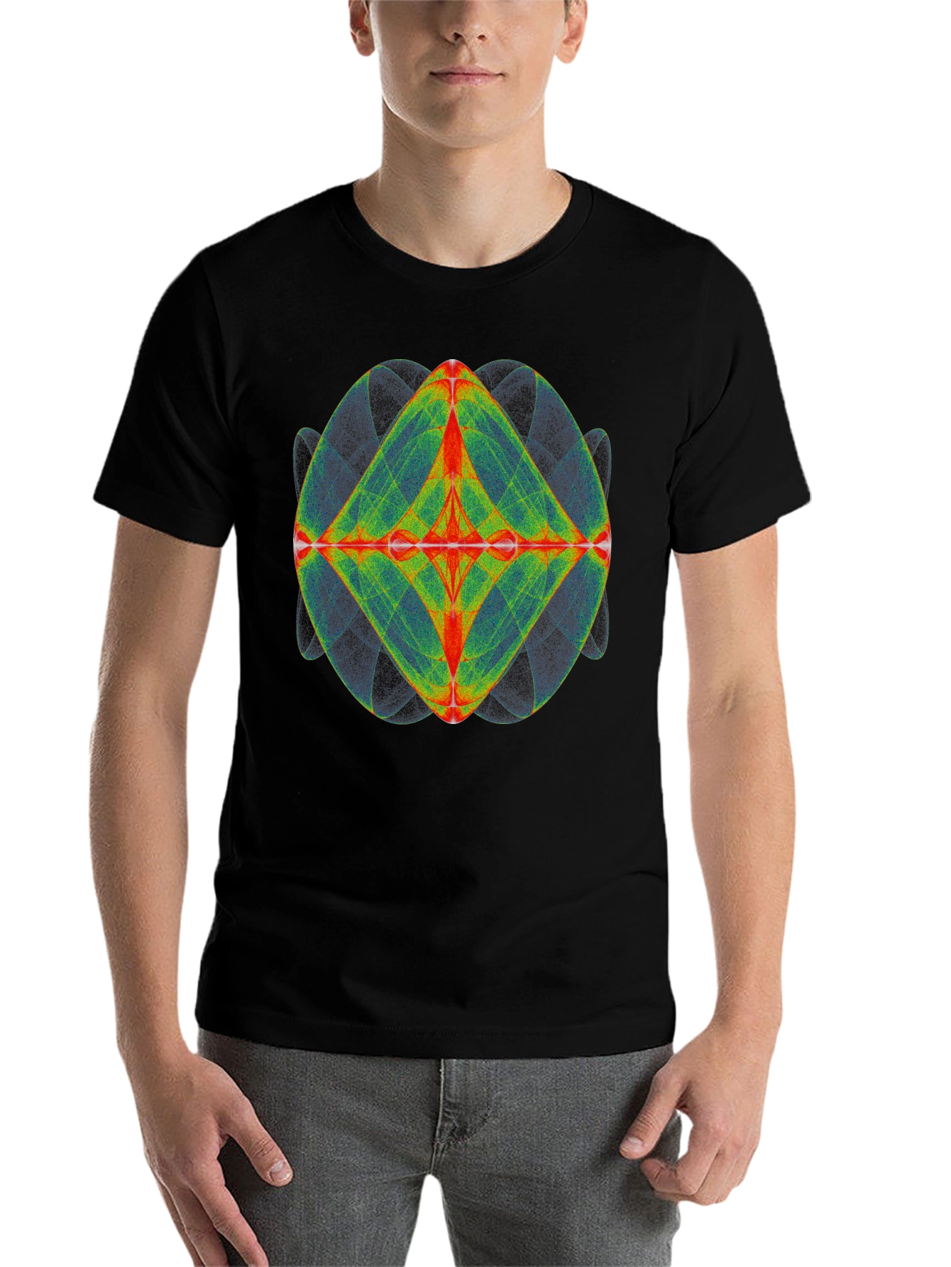 Black Geometric Design Tee - Black Cotton Blend view 7