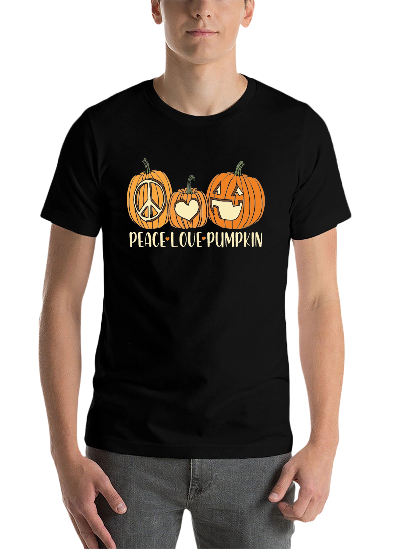 Black Peace Love Pumpkin Halloween T-Shirt view 7
