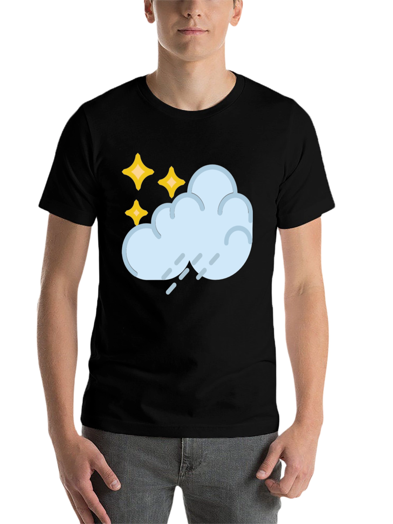 Black Rain Cloud & Stars Graphic Black T-Shirt view 7