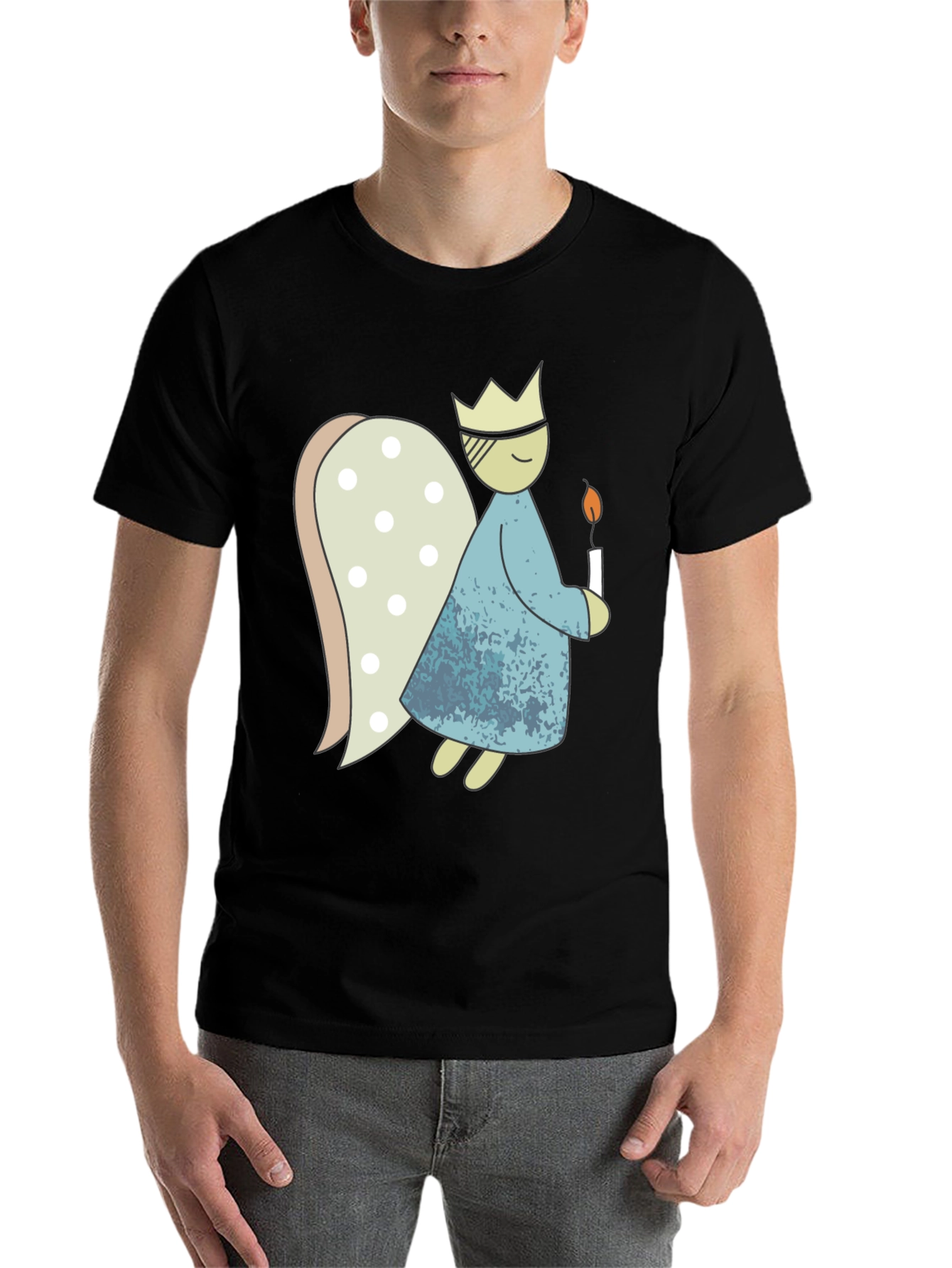 Black Whimsical Angel T-Shirt - Unique Graphic Tee view 7