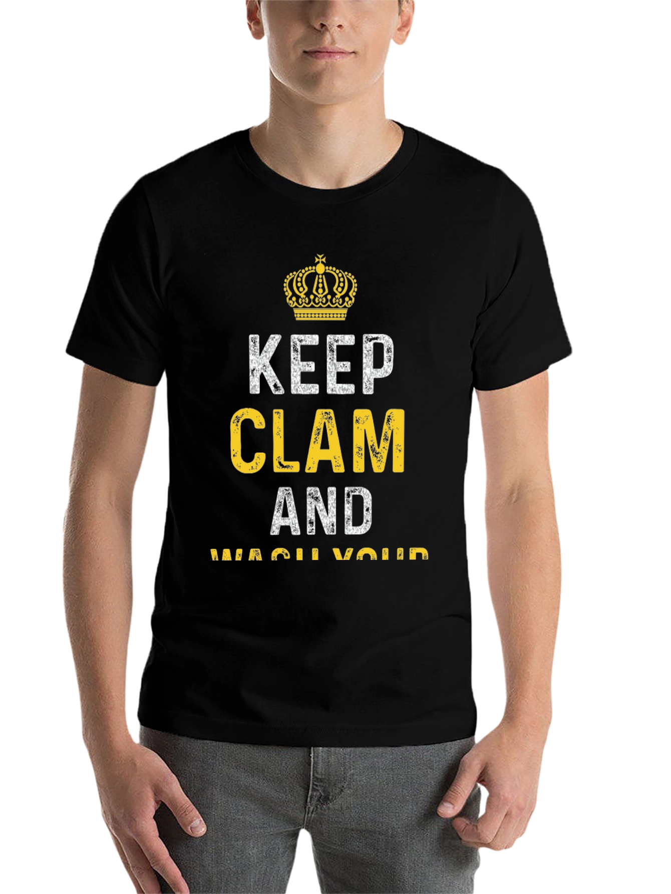 Black Keep Clam and Wash Your T-Shirt view 7