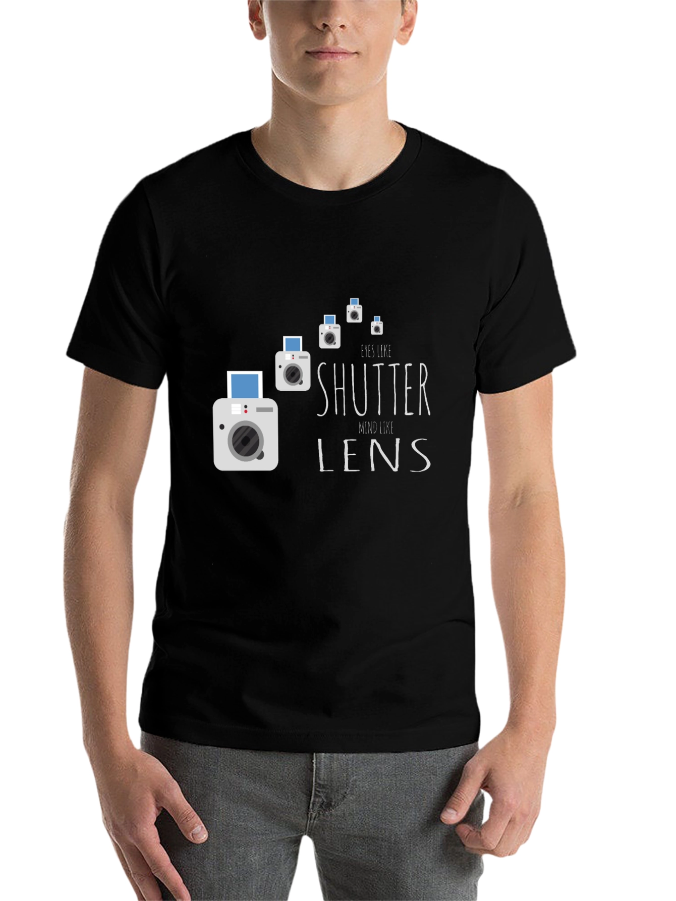 Black Eyes Like Shutter Mind Like Lens Graphic Tee view 7
