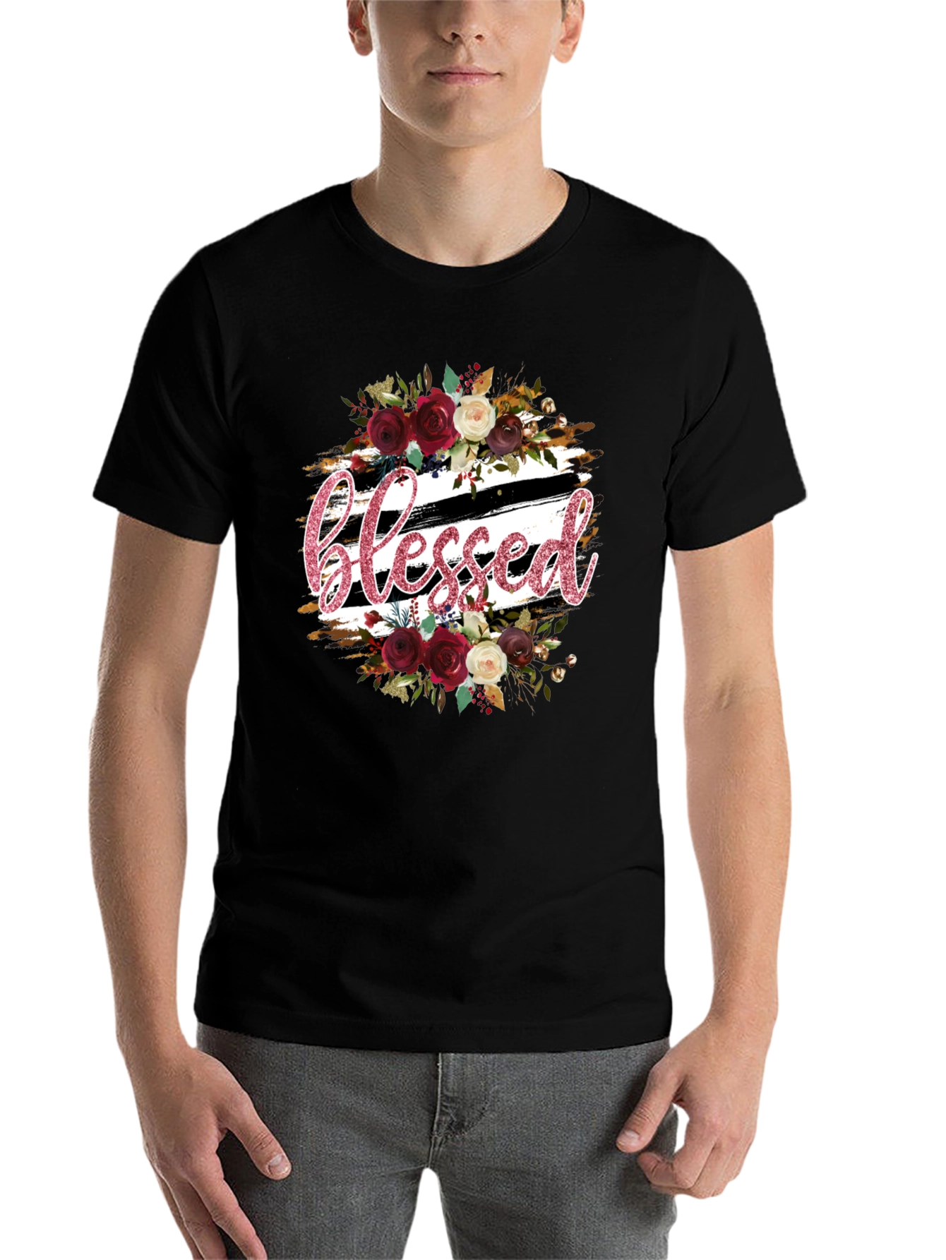 Black Blessed Floral Graphic T-Shirt - Stylish & Comfortable view 7